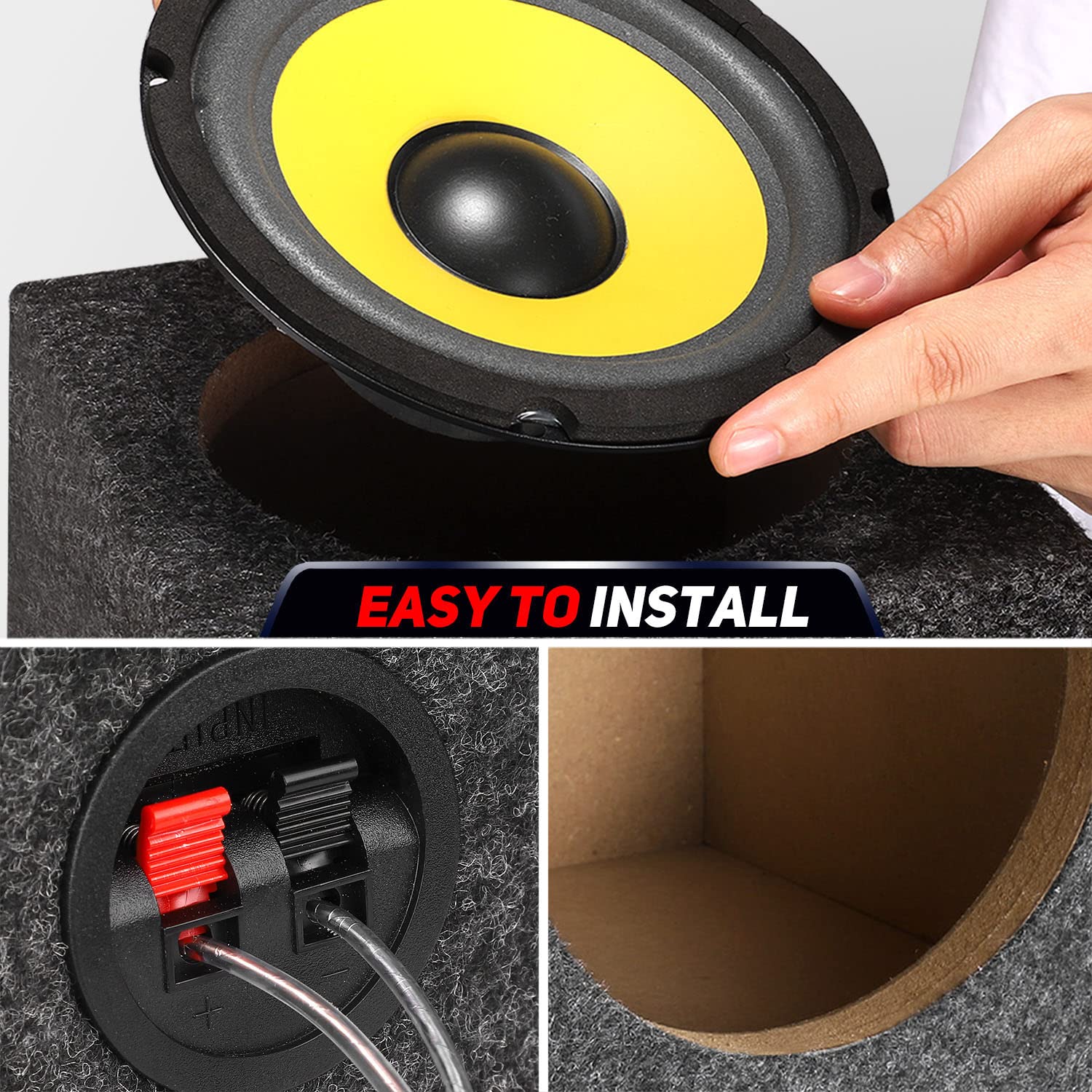 Facmogu 8In Ported Subwoofer Box, Single Car Speaker Enclosure With Great High Density Fibreboard Sturdy Construction, Square Sub Box Enclosure With Sound Absorbing Cotton & Premium Carpeted Finish