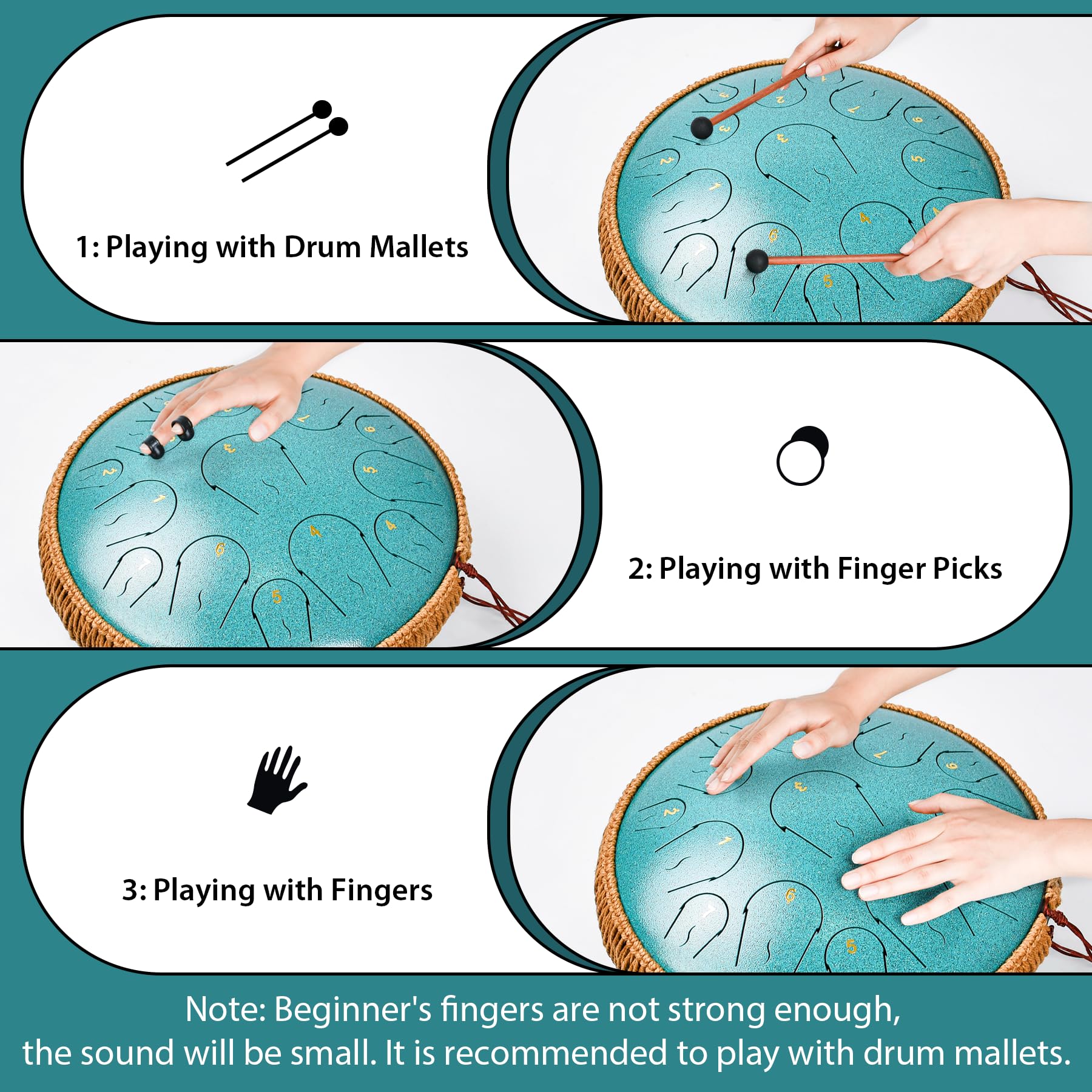 Steel Tongue Drum   14 Inch 15 Note Tongue Drum   Hand Pan Drum With Music Book, Handpan Drum Mallets And Carry Bag, C Major (Ma