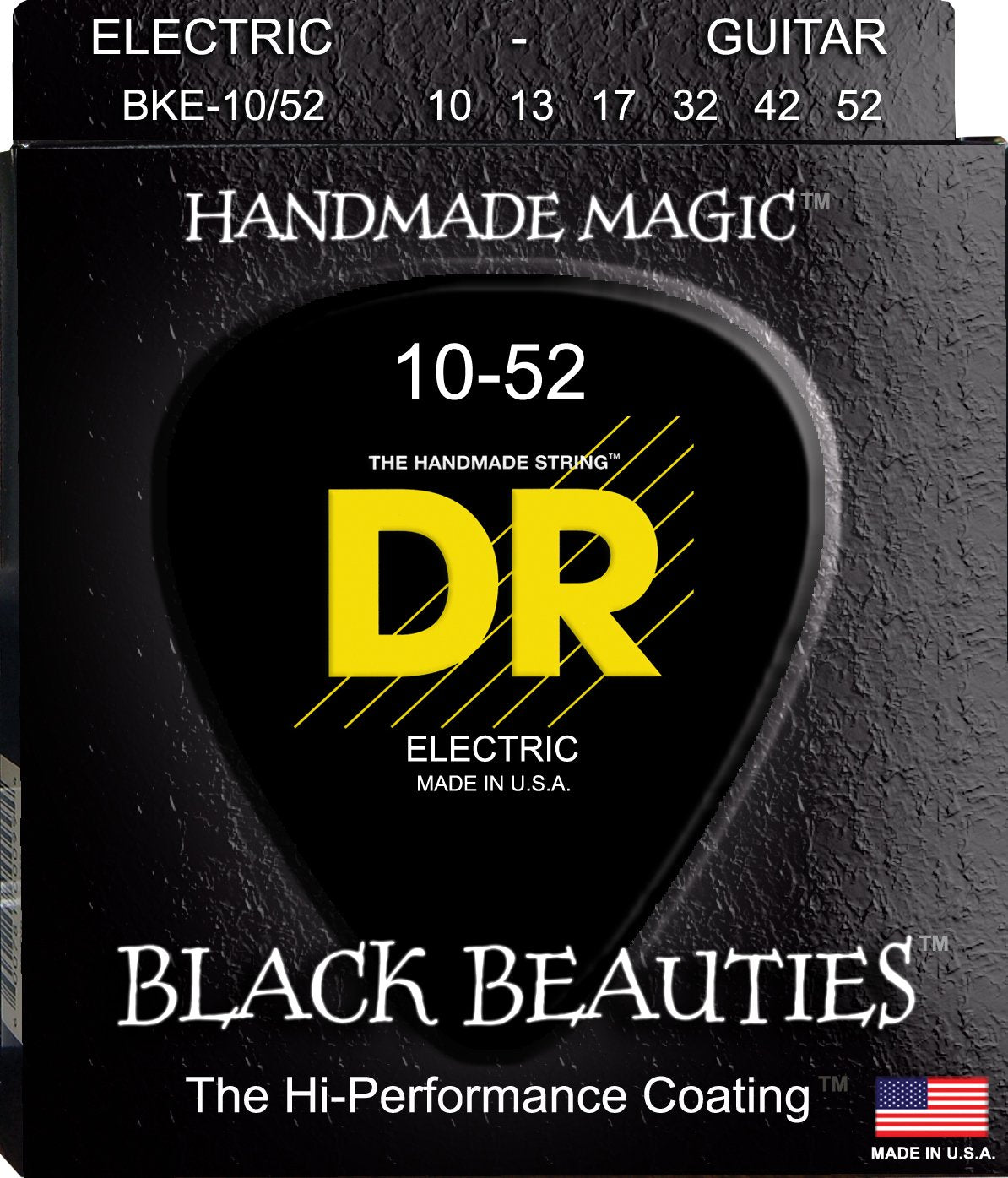 Dr Strings Electric Guitar Strings, Black Beauties Black Coated, 10 52 (Bke 10/52)