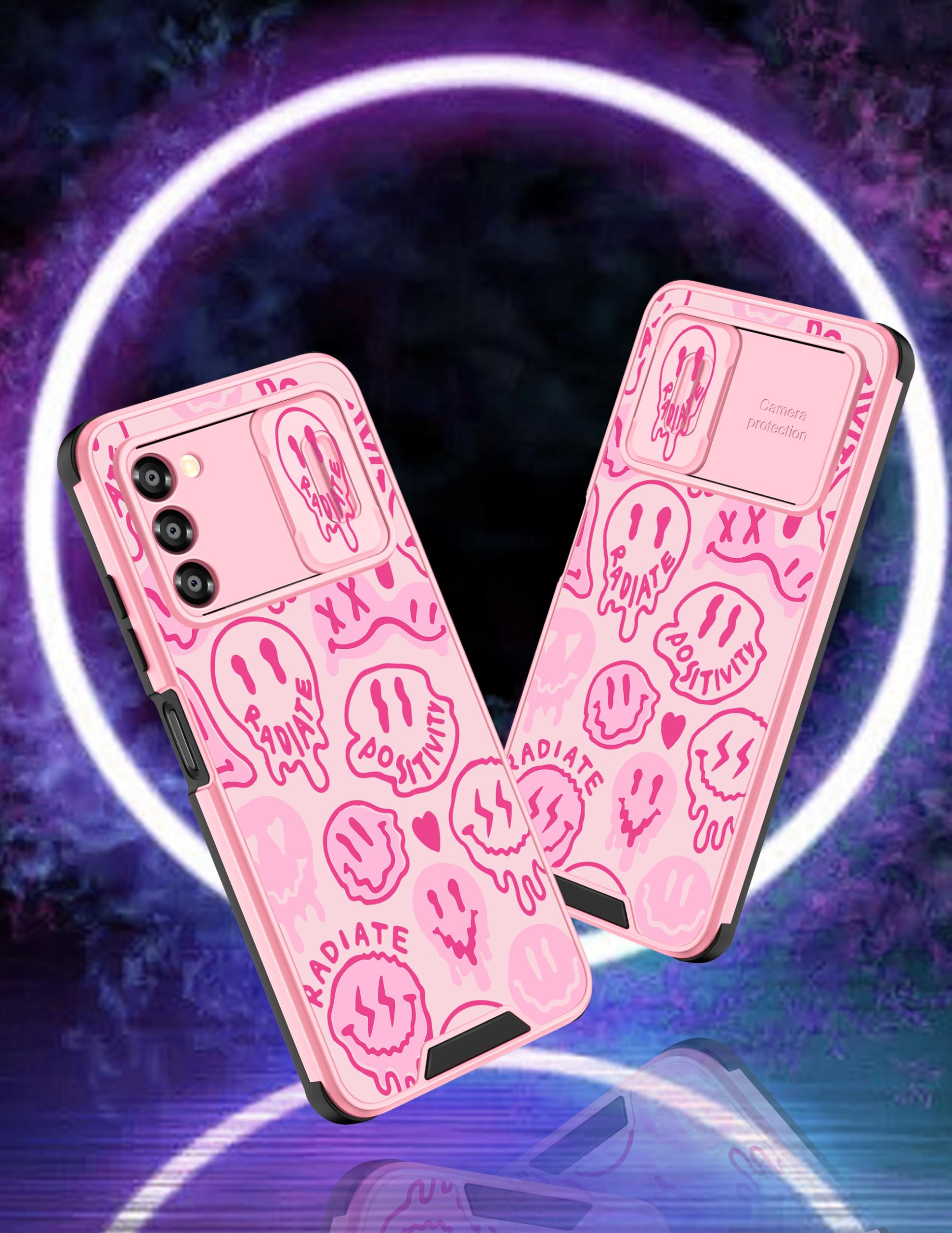 Goocrux For Samsung Galaxy A03S Case Smiley Face For Girls Women Kawaii Cute Pink Girly Phone Cover Preppy Smile Unique Design A