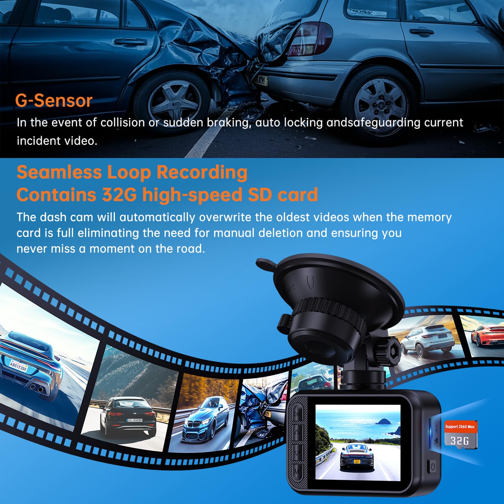 E Yeeger Dash Cam Front And Rear, 2.5K Dual Dash Camera For Cars, 2560P Mini Car Camera, 2 Inch Ips Screen, 32Gb Card Included,