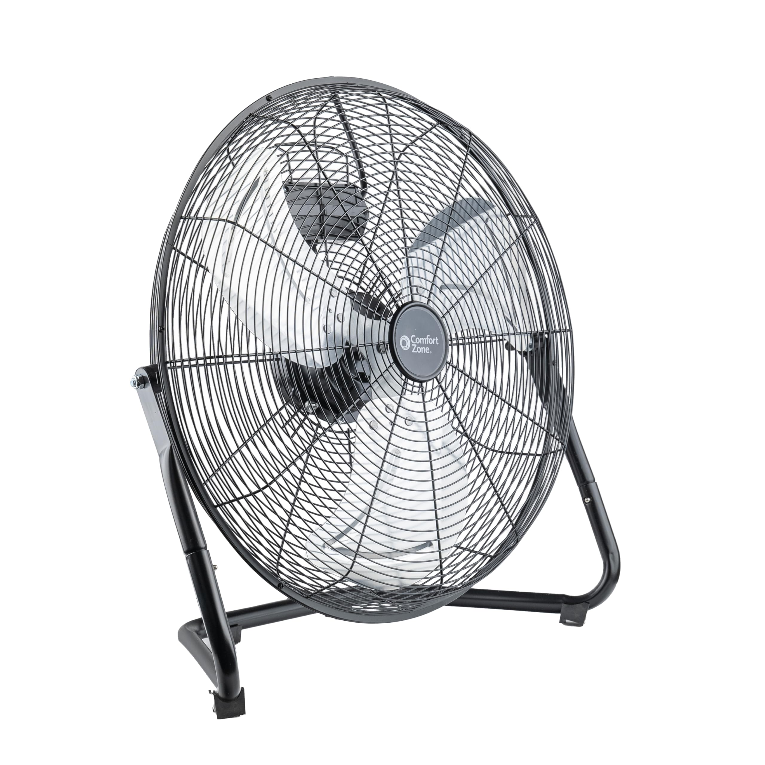 Comfort Zone Cradle Floor Fan, Electric, HighVelocity,180 Degree Adjustable Tilt, 20 inch, 3 Speed, Carry Handle, Rubber Feet, 