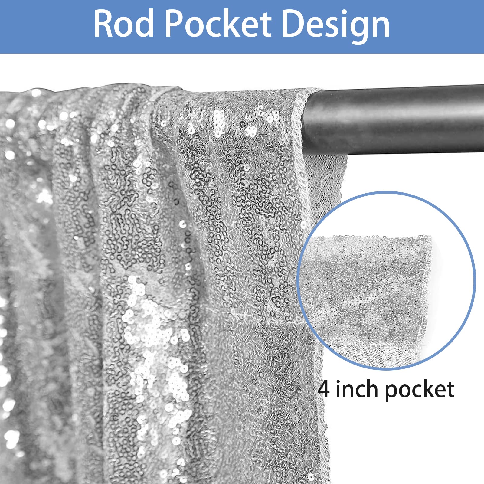 Hahuho Silver Sequin Backdrop Curtain, 4Pcs 2Ftx8Ft Glitter Backdrop Curtain For Parties, Christmas, Wedding, Party Decoration(4