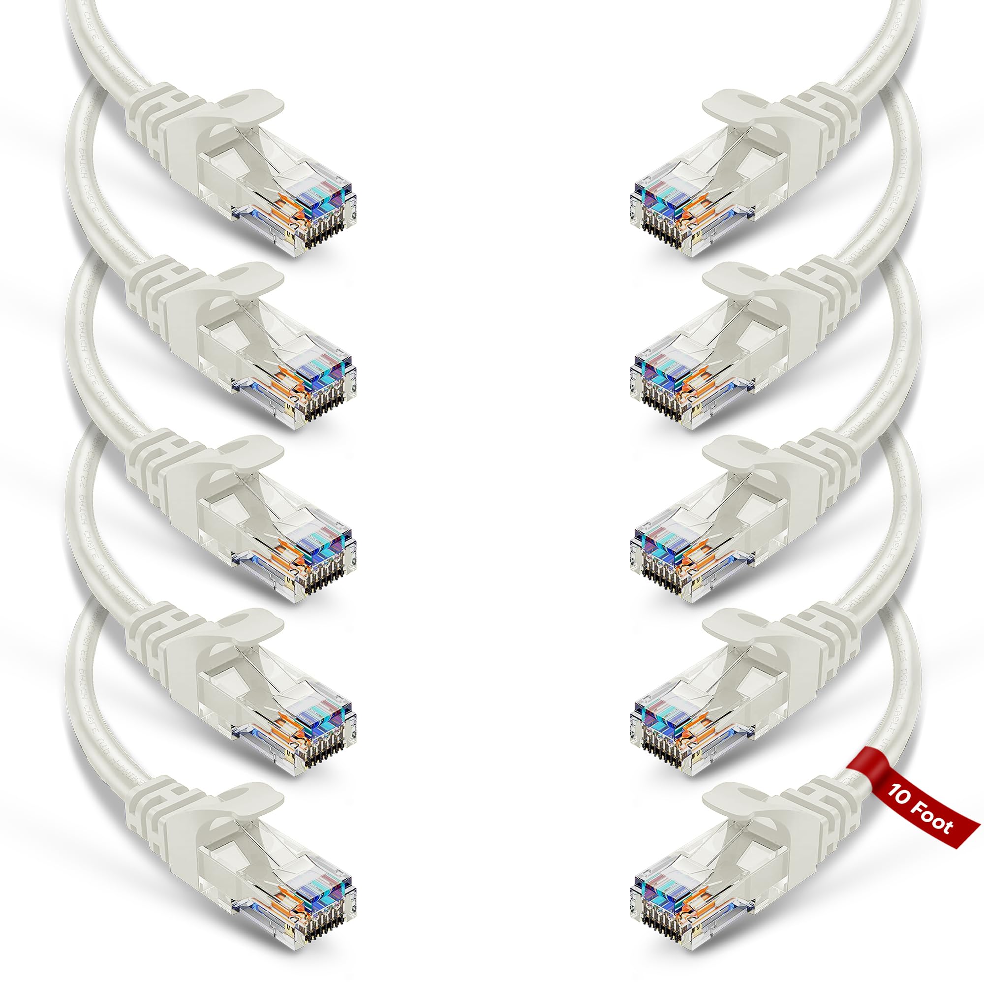 Newyork Cables Cat6 Ethernet Patch Cable 10 Ft (10 Pack), Snagless Cat6 Patch Cables For Data Centers, 10Gbps, 550Mhz Ethernet Cord, Bare Copper Network Patch Cables For Home And Enterprise  White