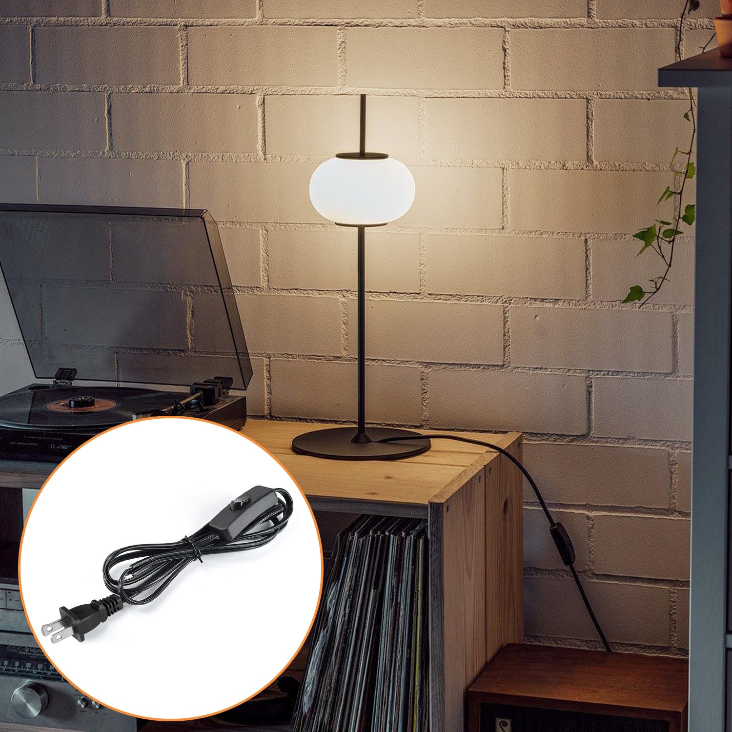 Asjeumt 8Ft Lamp Cord With Switch, Black Lamp Cord Set With Plug, Spt 2 Wire On Off Button Switches 2 Polarized Plug 18Awg Power