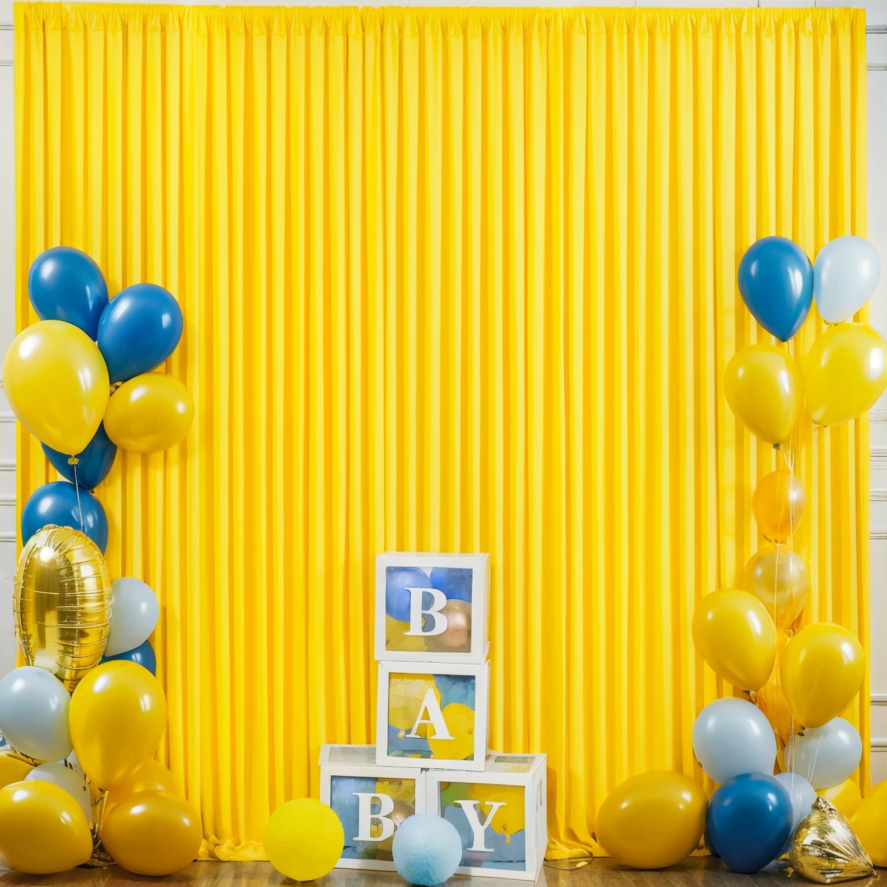 10Ft X 10Ft Yellow Backdrop Curtain For Parties Yellow Wrinkle Free Backdrop Drapes Panels For Birthday Party Baby Shower Weddin