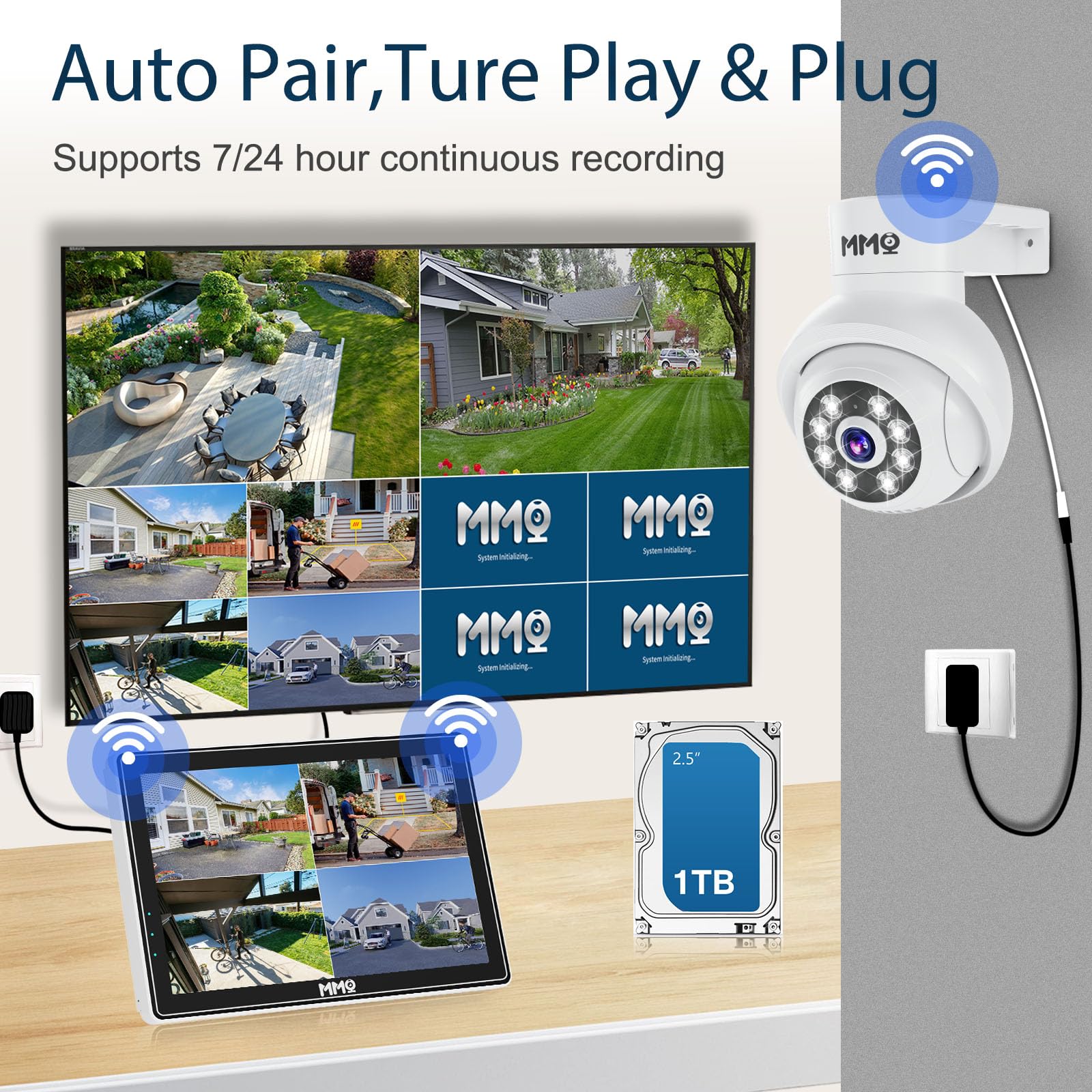 ?Wireless Pro, 3K &10Ch?5Mp Security Cameras Wireless Outdoor With 10.1'' Lcd Monitor, 4Pcs Wifi Ptz Security Cameras With 4K Nv