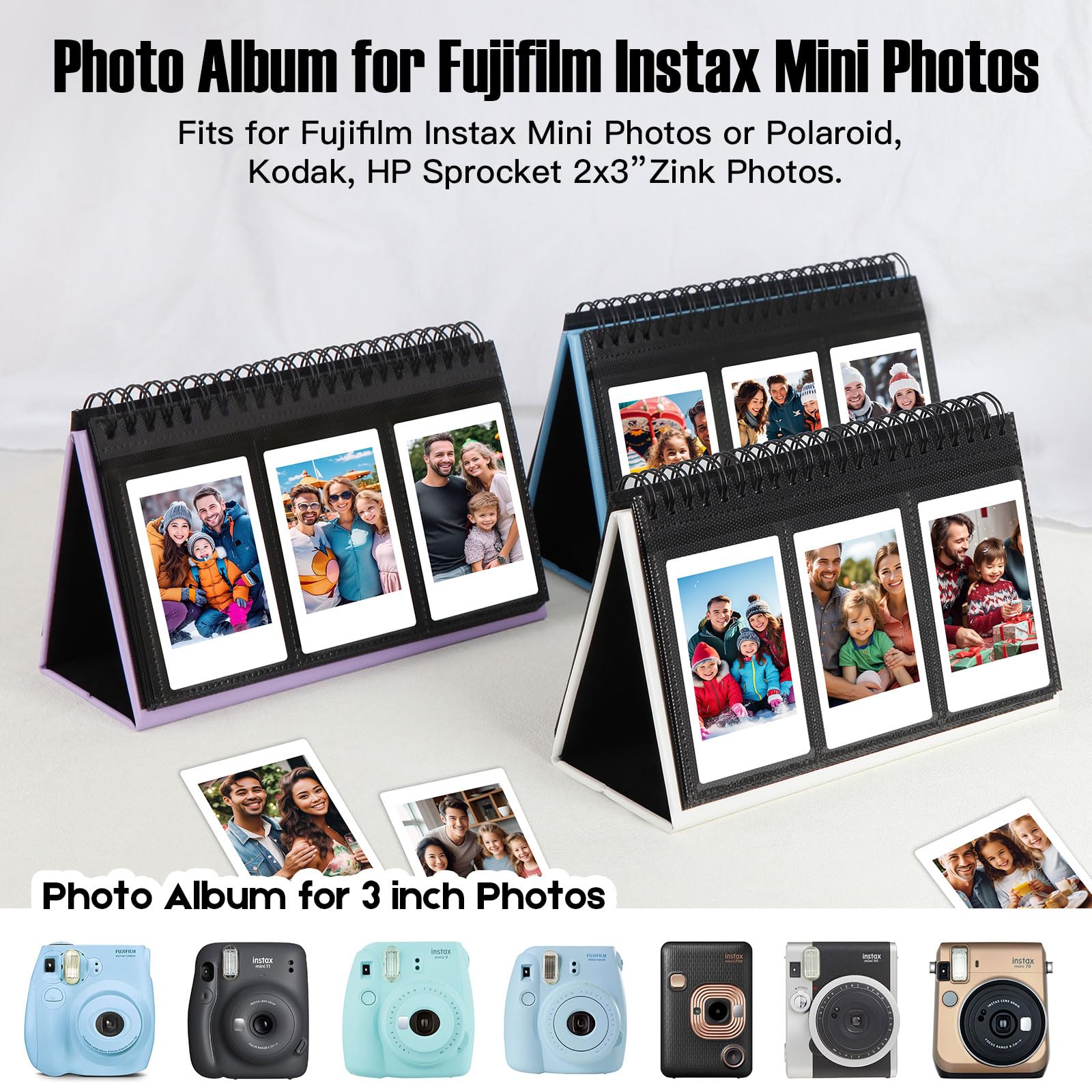 Instax Mini Photo Album For Fujifilm Instax Mini 11 12 9 40 Evo Liplay 8 7+ Instant Camera, 96 Pockets Desk Calendar Polaroid Photo Albums For Polaroid Kodak Zink 2X3' Film & Kpop Photo Card (White)