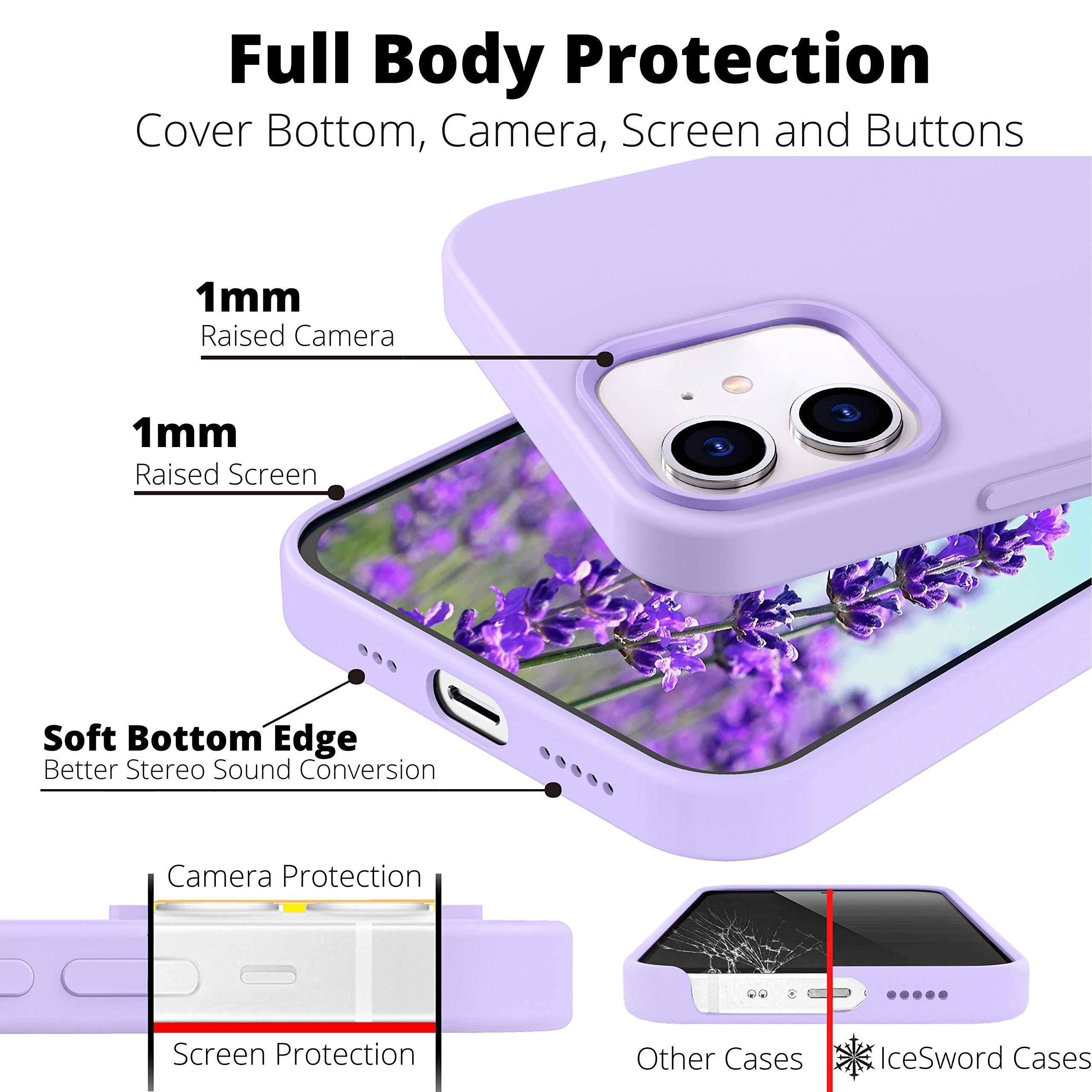 Icesword Iphone 12 Mini Case Purple, Thin Liquid Silicone Case, Matte Lavender Purple, Soft Silk Microfiber Cloth, Gel Rubber Fu