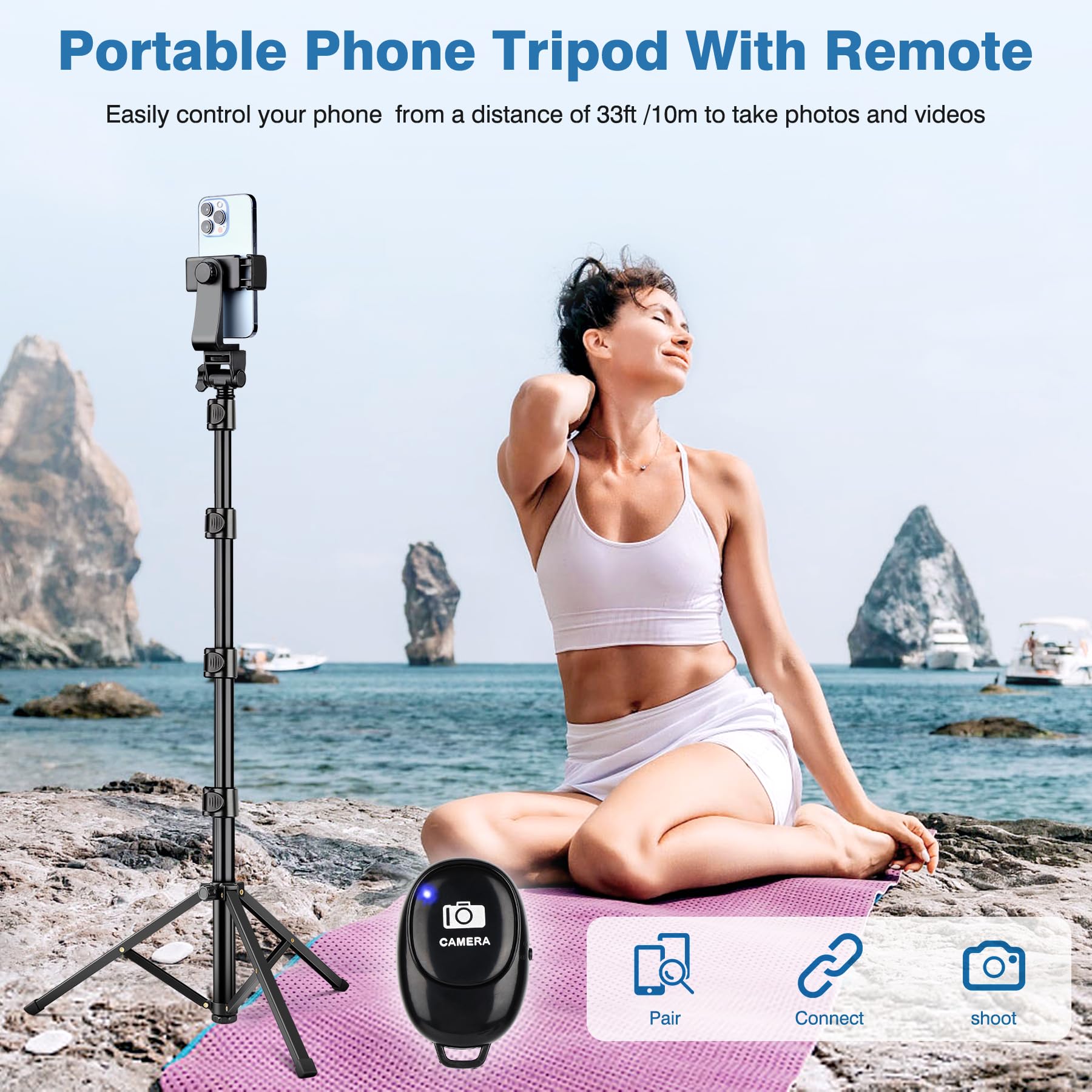 70 Phone Tripod With Remote & Holder, Portable Cell Phone Stand, Selfie Stick For Video Recording, Compatible With Iphone 14/13
