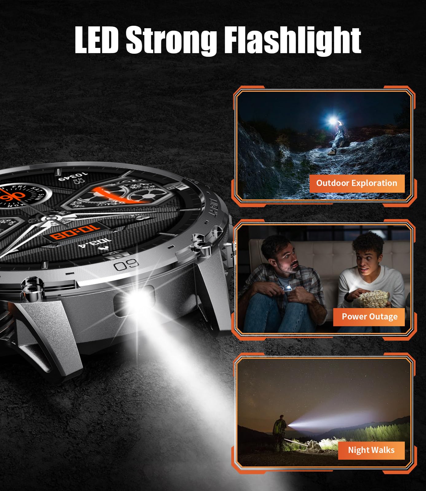 Lige Smart Watches For Men(Led Flashlight), 1.75'' Amoled Large Smartwatch, 730Mah/5Atm Waterproof/Pedometer/100+ Sports Fitness