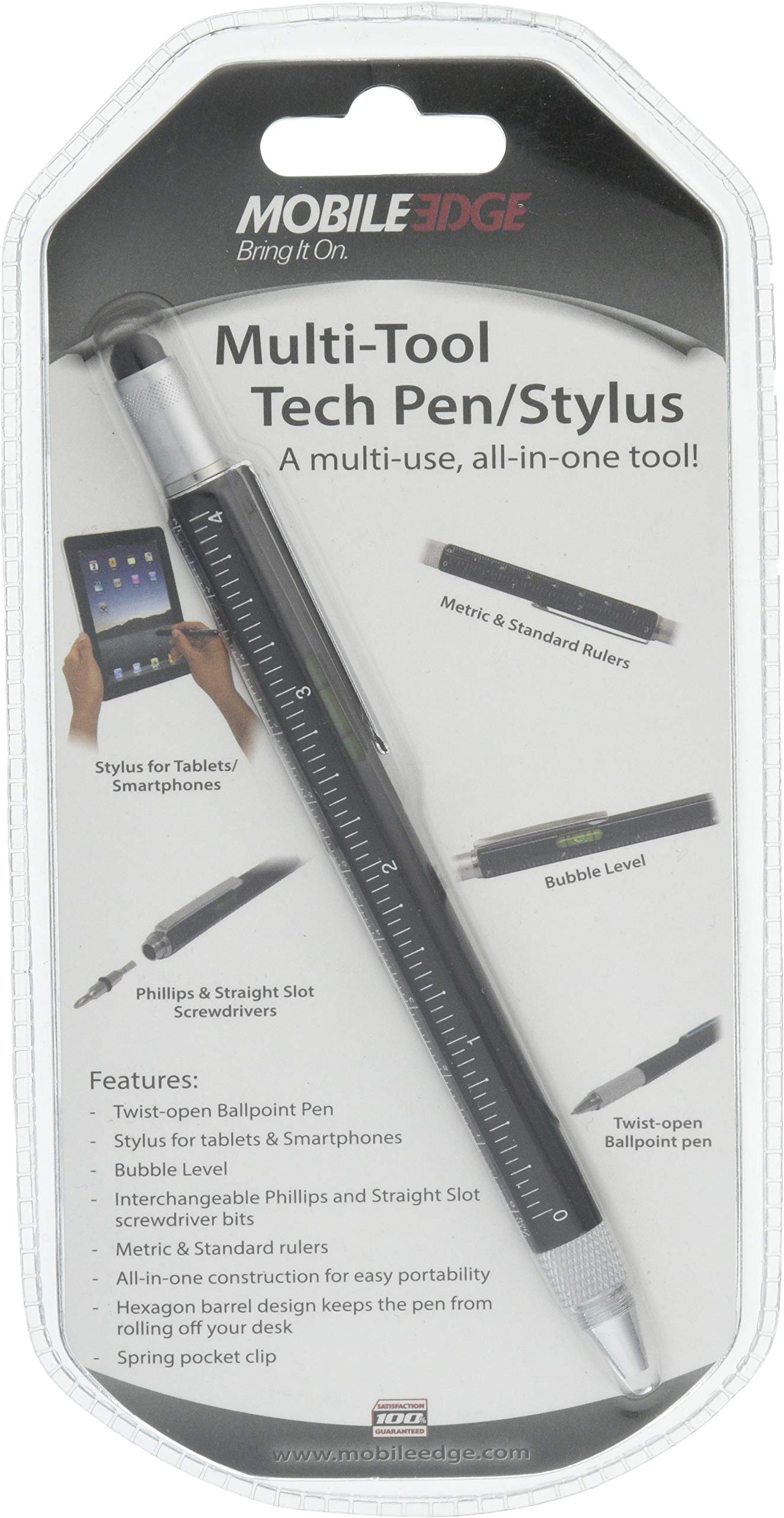 Mobile Edge Black Multi Tool Tablet And Touch Screen Capacitive Stylus And Twist Open Tech Pen Combo, With Screwdrivers, Ruler A