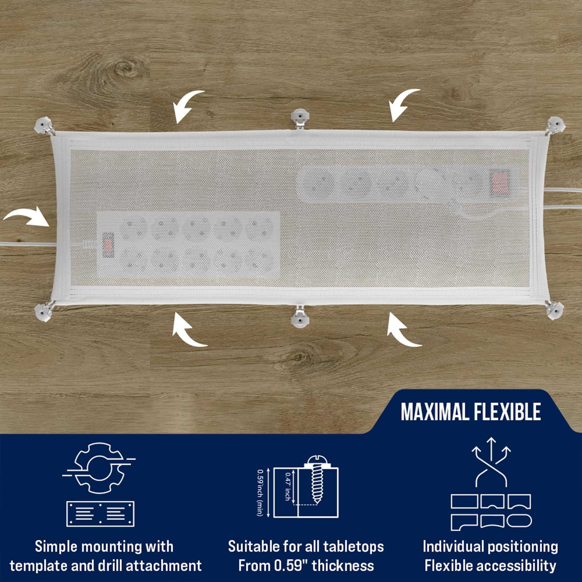 Cable Management Net   Under Desk Wire Management   Flexible Under Desk Cable Management Tray White