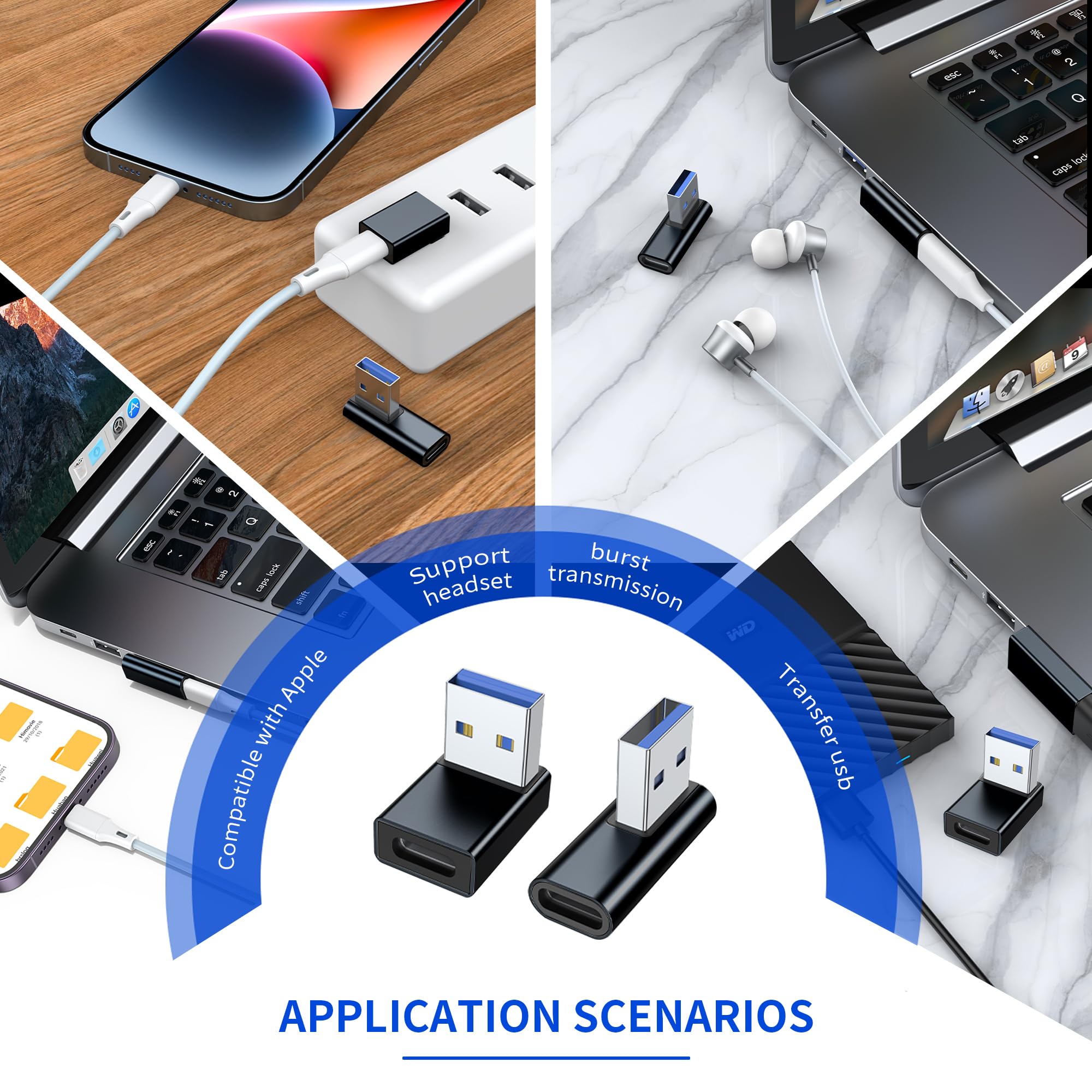 Critin Right Angle USB 3.0 Male to USB-C Female Adapter, 90 Degree Connector, Black, Model b9bd965e