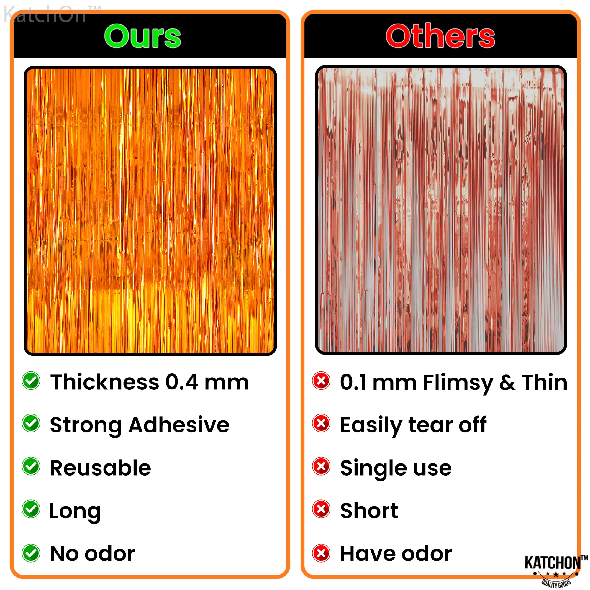 Katchon, Orange Fringe Backdrop Curtain   3.2X8 Feet, Pack Of 2 | Orange Backdrop, Orange Streamers | Halloween Backdrop For Hal