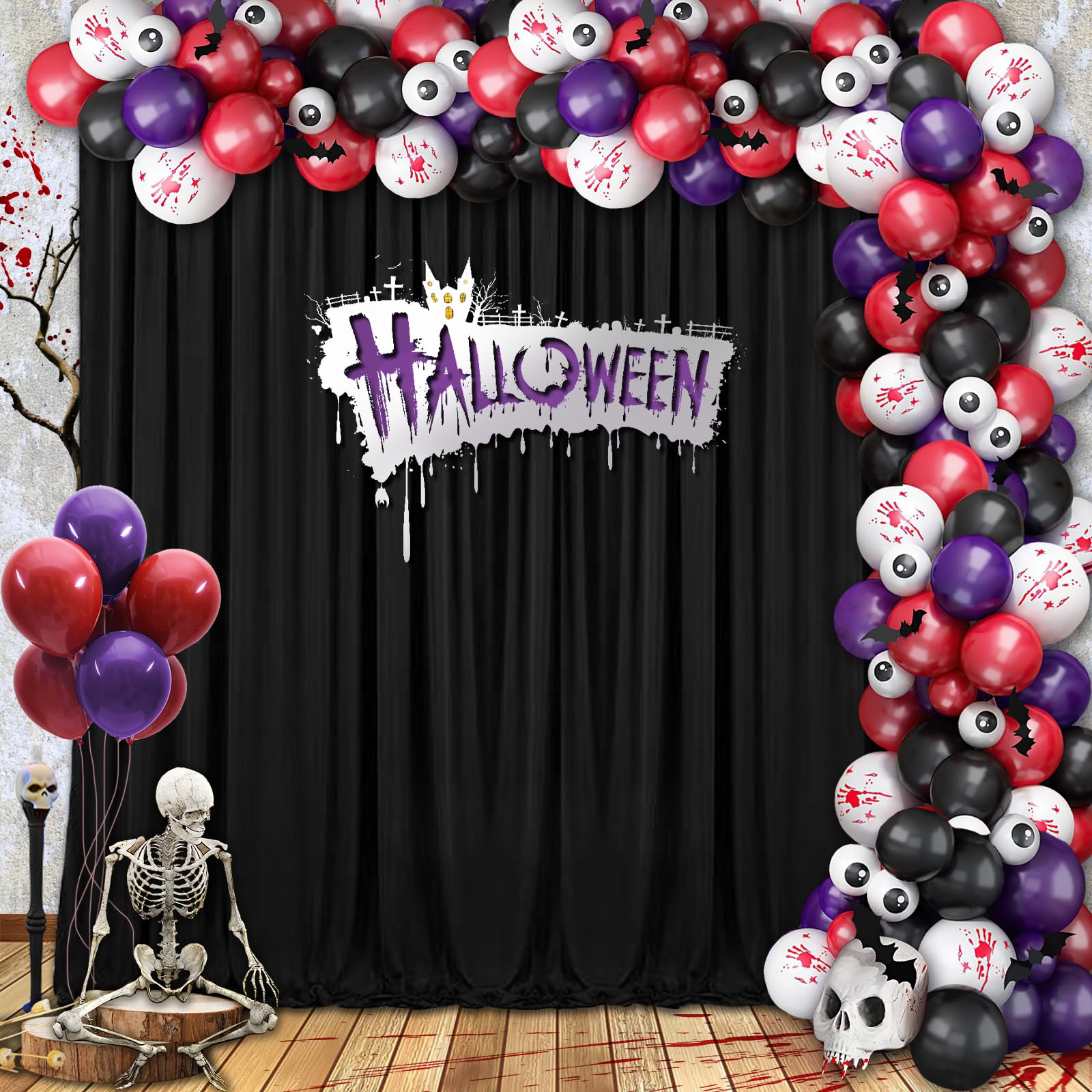 Black Backdrop Curtain: 2 Panels 5Ft X 10Ft   Polyester Photo Backdrop Drape For Wedding Stage Birthday Party Halloween Decorati