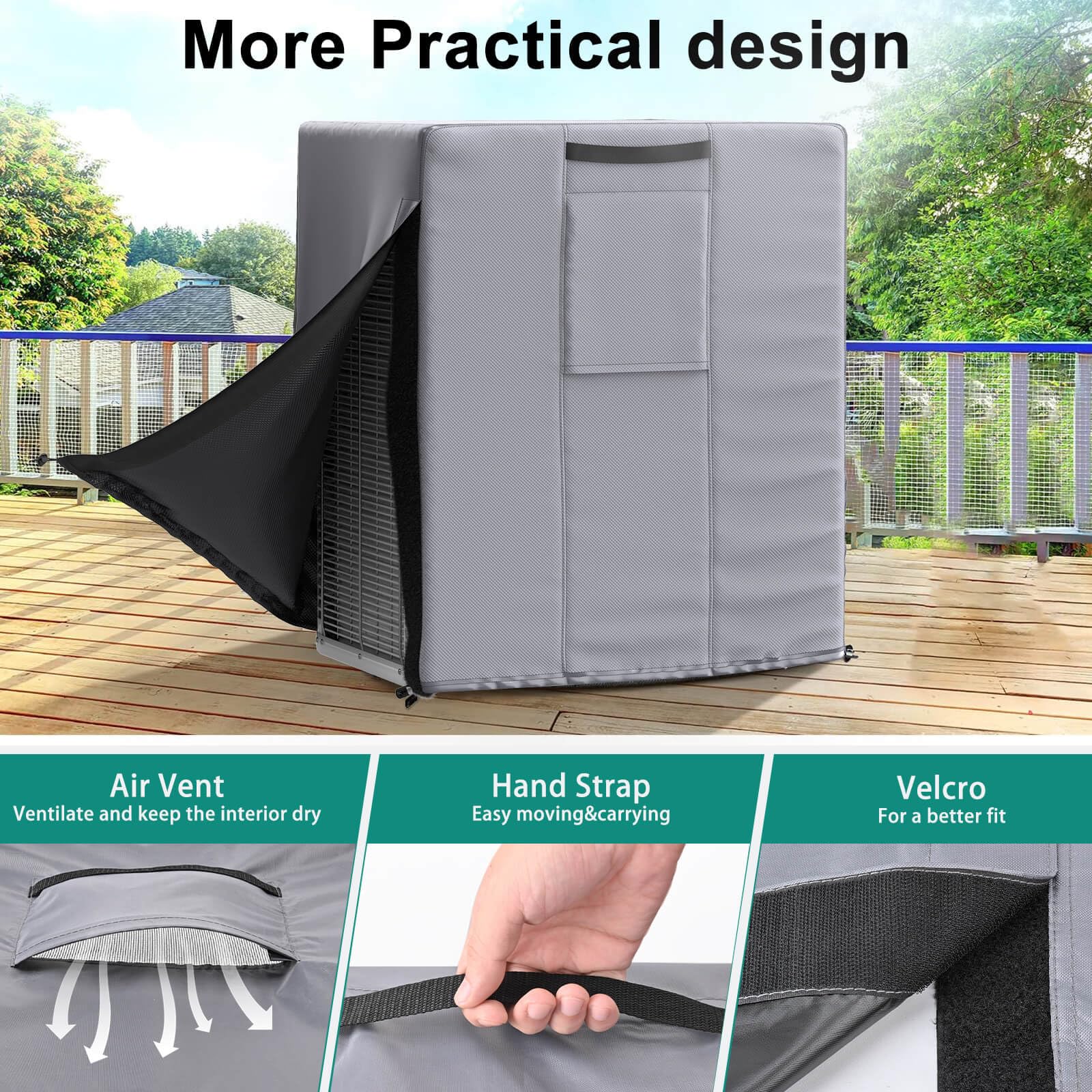 Brosyda Central Large Air Conditioner Cover For Outside Units, Waterproof & Windproof Outdoor Ac Units Cover Gray (30''X30''X32'