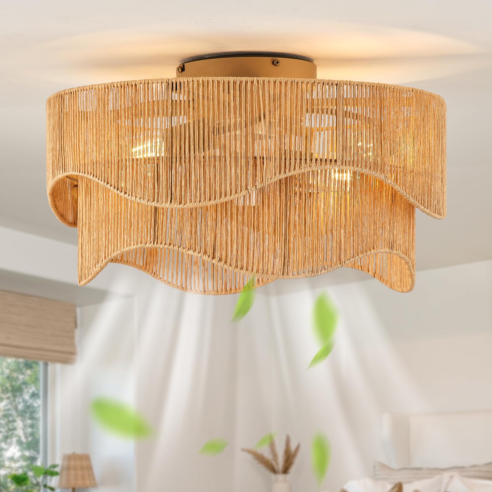 Aevikvioa 20 Low Profile Ceiling Fans with Lights and Remote, Flush Mount Caged Ceiling Fan with Light, Boho Bladeless 6 Speed