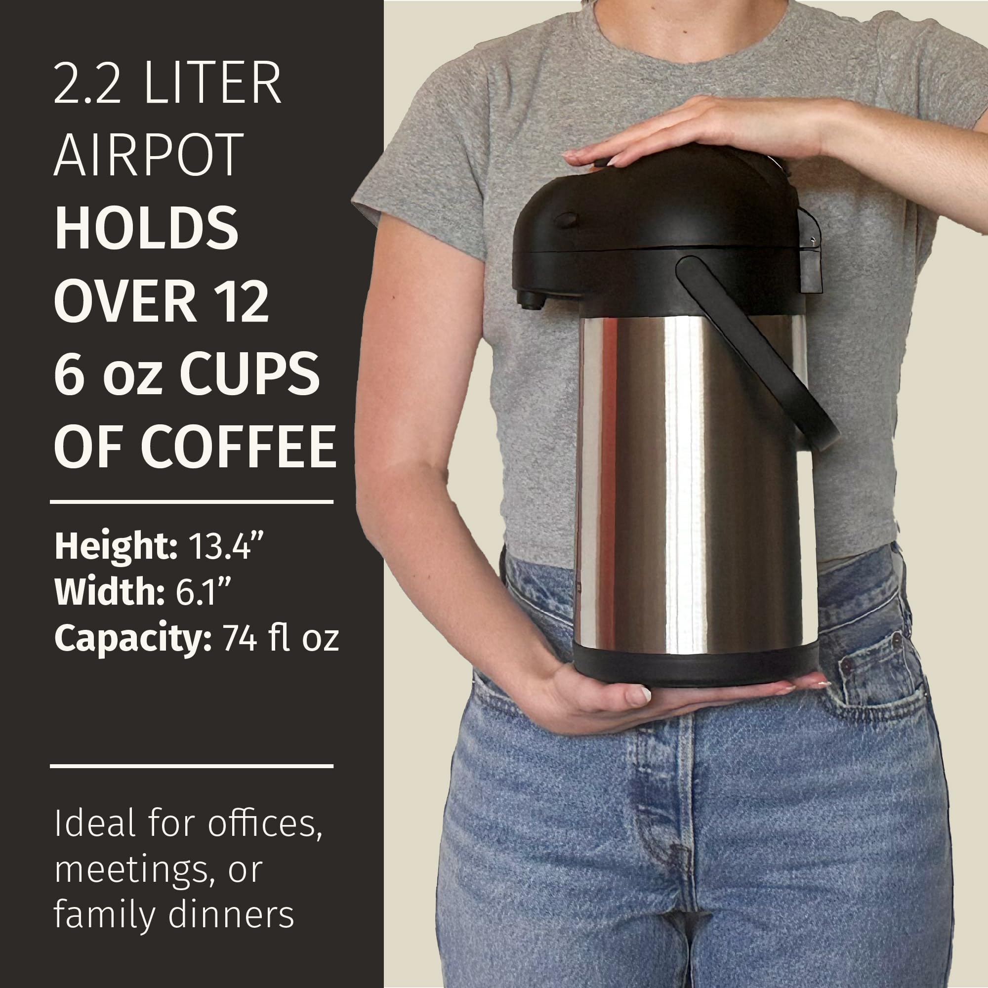 Thermal Coffee Carafe 74Oz, Keeps Coffee Hot For 12Hrs & Cold For 36Hrs, Stainless Steel Coffee Thermos For Hot Drinks, Easy One