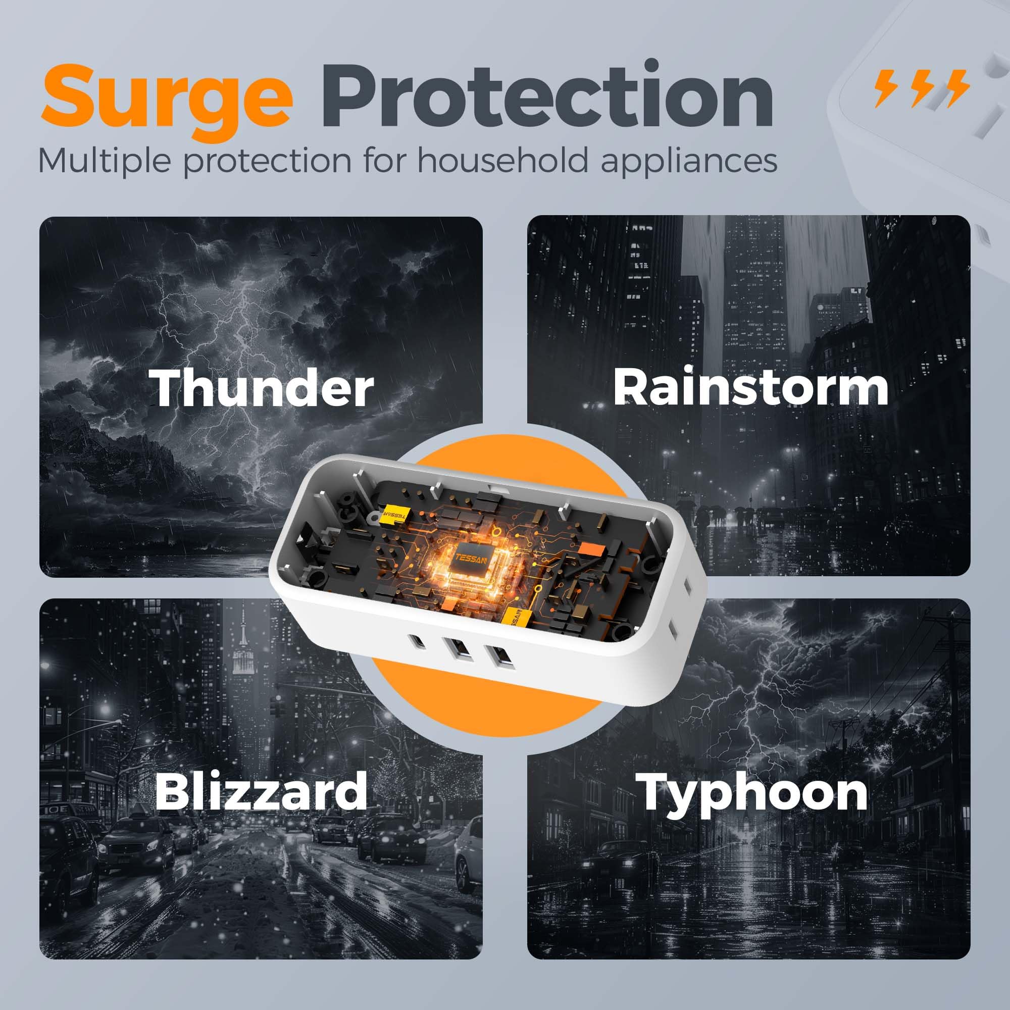 Multi Plug Outlet Splitter, Tessan Surge Protector Outlet Extender With 5 Outlets And 3 Usb (1 Usb C), 3 Way Multiple Plug Expan