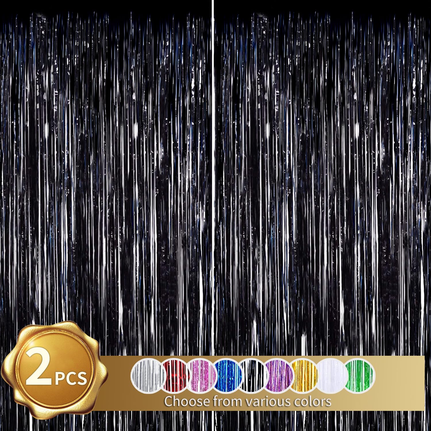 Beishida 2 Pcs Black Door Streamers Tinsel Curtain Party Streamers Backdrop Fringe Foil Wall Background For Birthday Halloween C