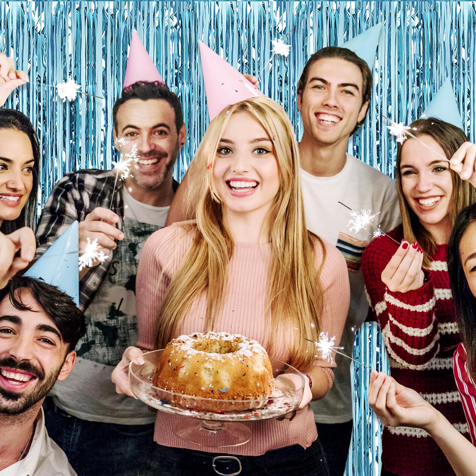 6 Pack Light Blue Foil Fringe Curtain Backdrop, 3.28Ft X 6.6Ft Metallic Tinsel Foil Fringe Streamer Curtains For Photo Booth, Ch