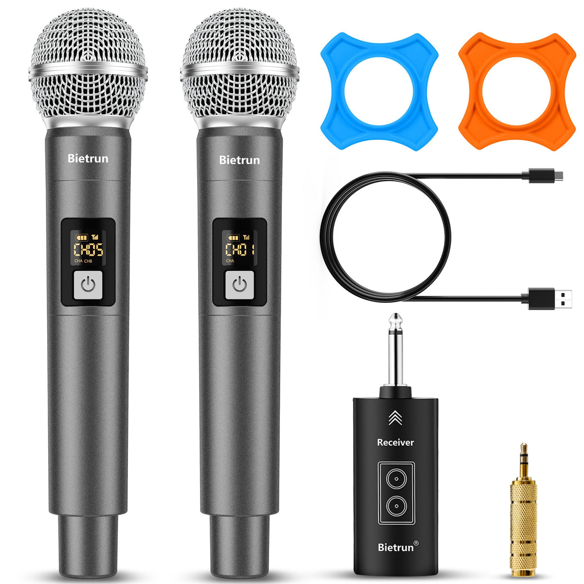 Wireless Microphone,Plug&Play Microphone For Singing,Karaoke,Dual Cordless Dynamic Handheld Wireless Mic With Rechargeable Recei