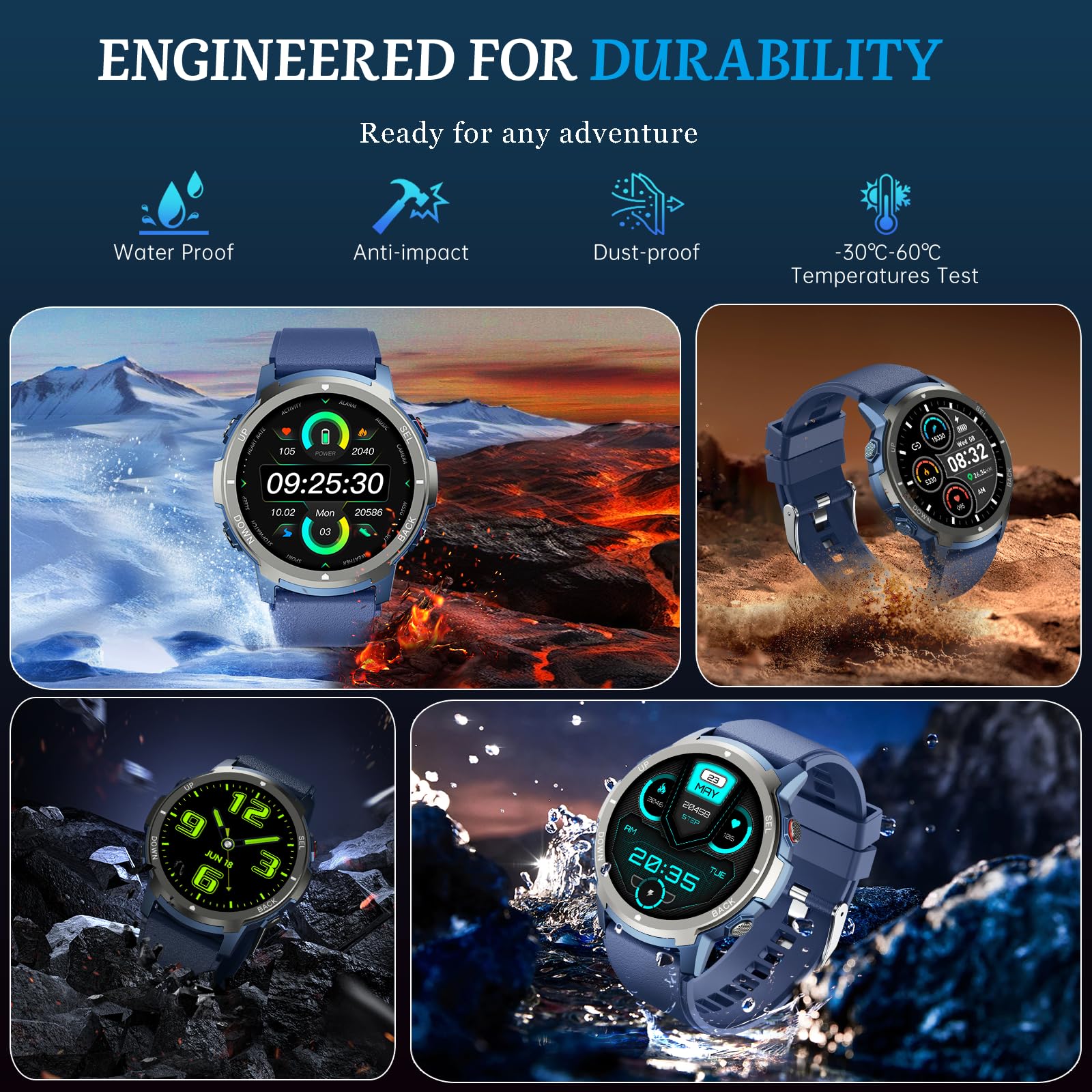 Smart Watch, 2025 Military Waterproof Fitness Sleep Tracker Watch With 110 Ports Modes, Smartwatch For Samsung Android Iphone Io