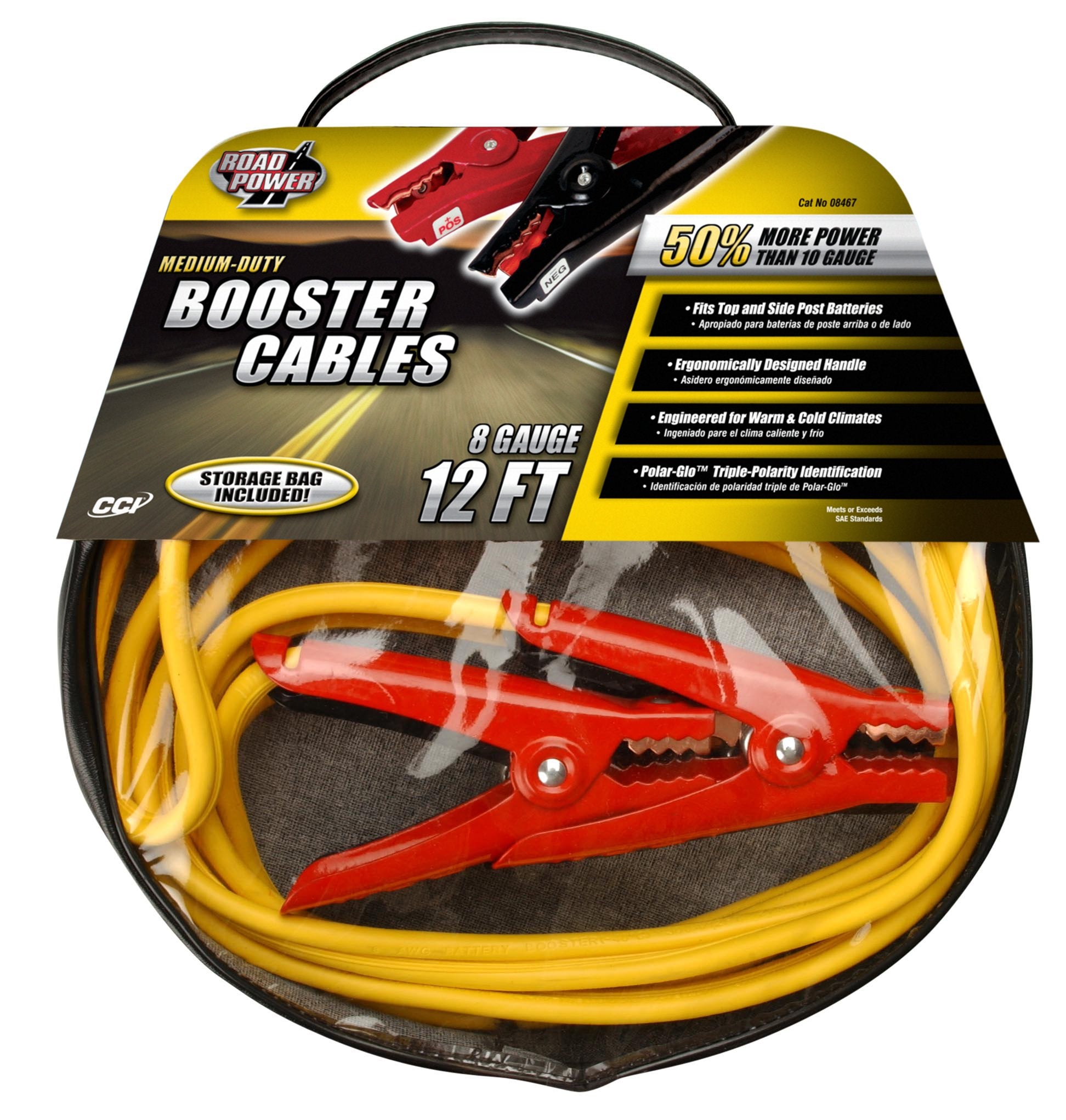 Road Power 84678802 Feet, 8-Gauge Medium-Duty Booster Car Battery Jumper Cable, 12-Foot, Yellow