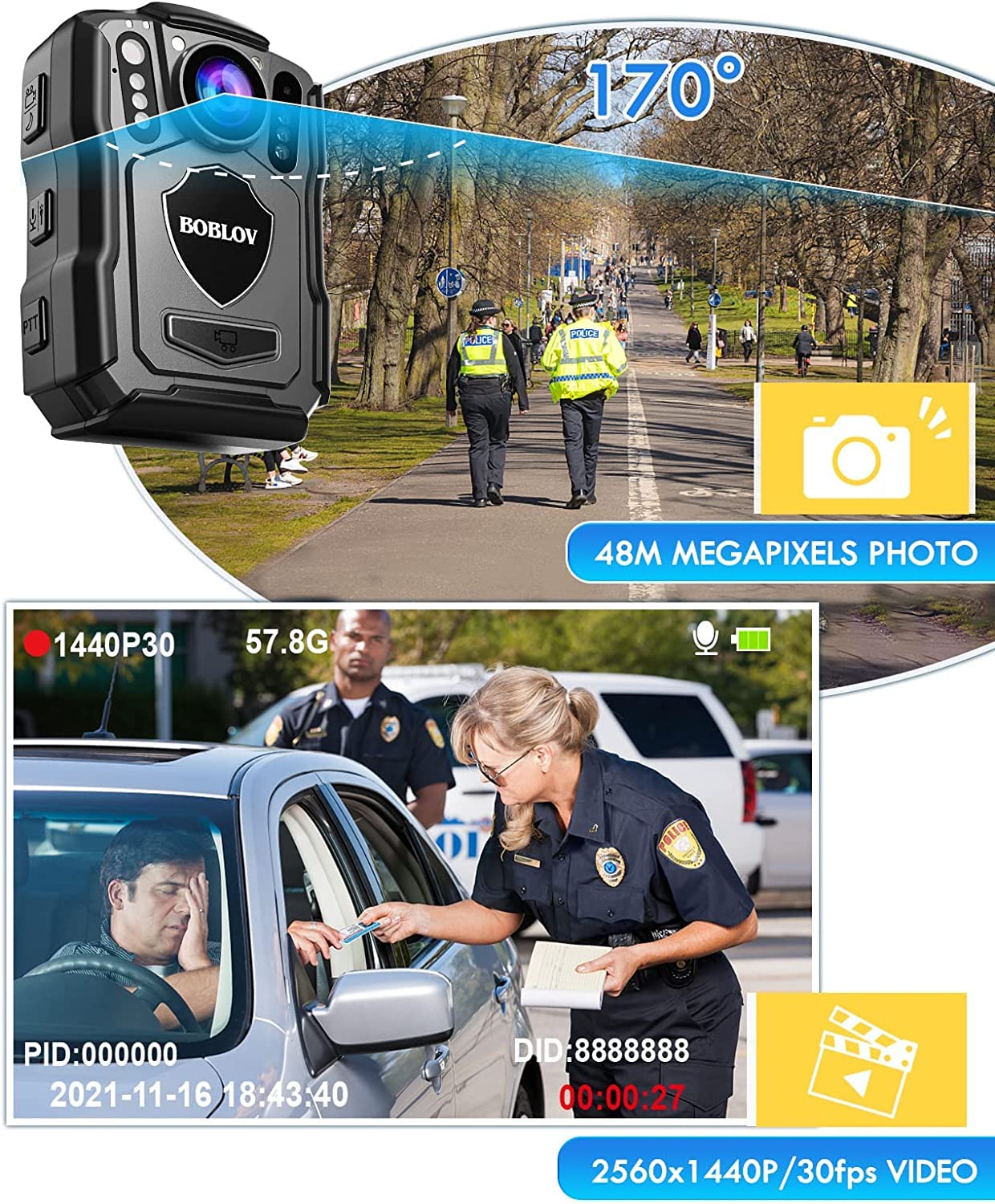 Boblov M5 Body Camera,256Gb Police Body Camera 4200Mah Battery With Outdoor 12Hours Recording(1080P), 1440P/40M Hd, Ip67 Waterpr