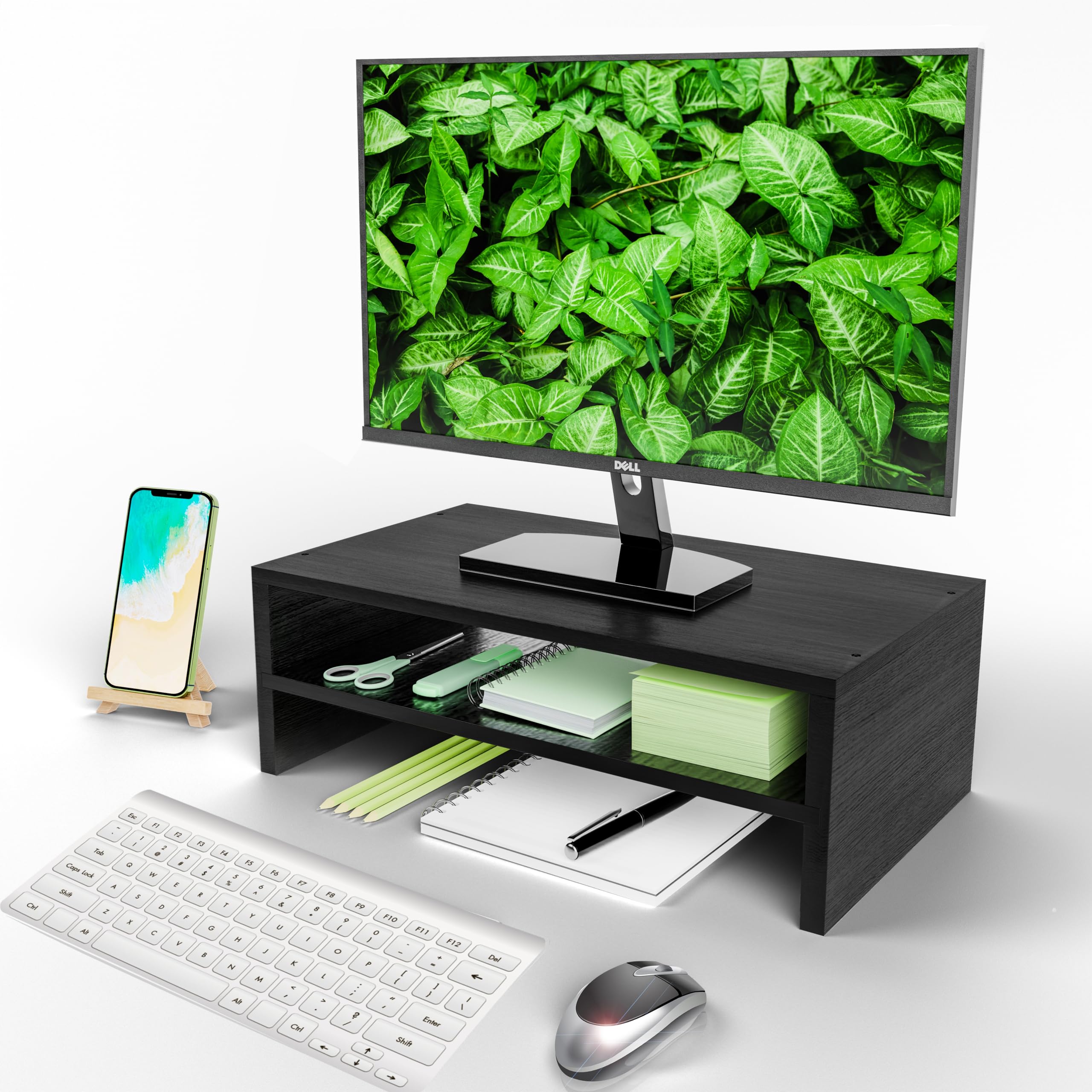 Monitor Stand Riser, 2 Tier Wood Office Desk Storage Organizer For Laptop, Computer