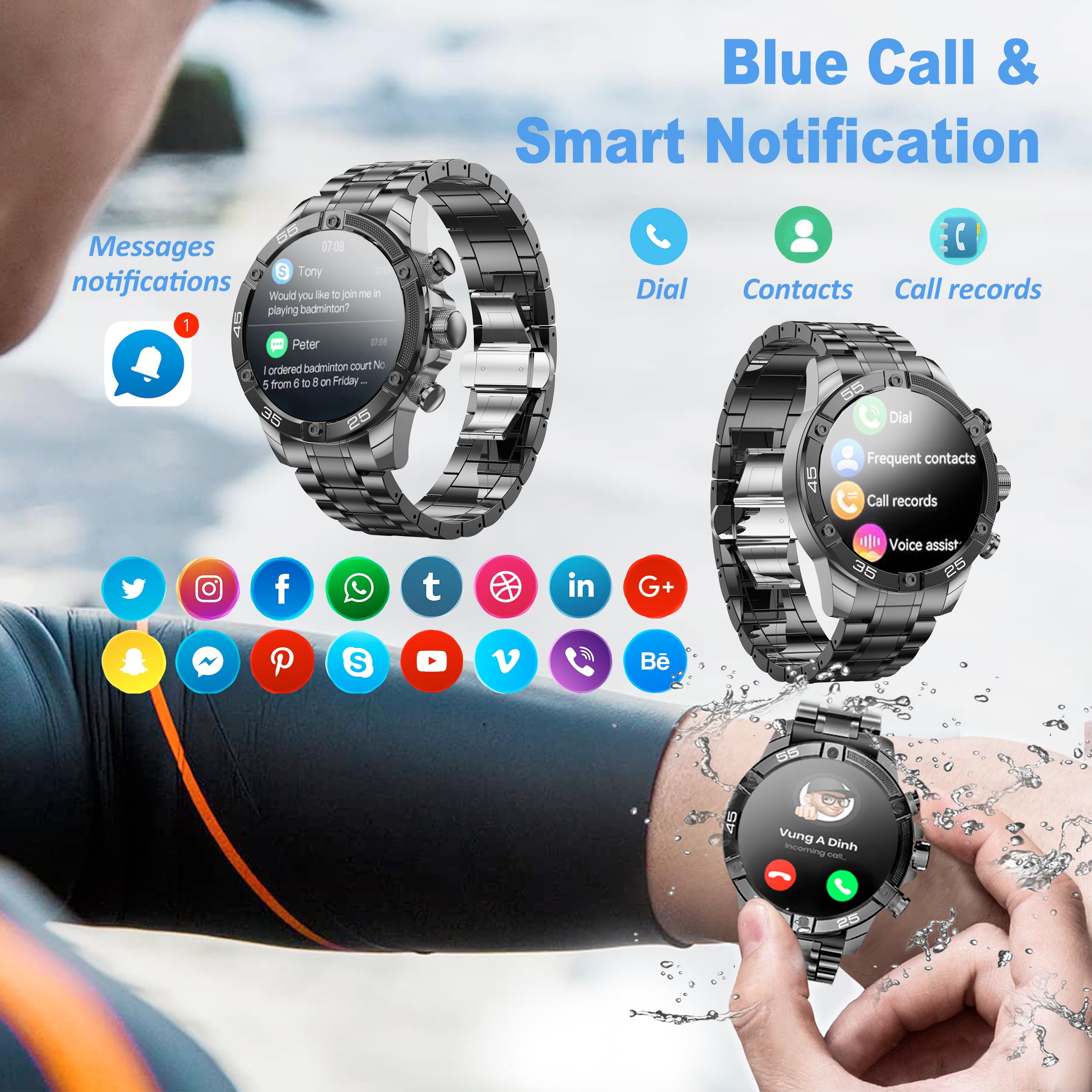 Ohugna Men S Smart Watch Round Hd 1.53  Gold Blue Smart Watches For Men, Multiple Sports Modes, Bluetooth Voice Call. Available