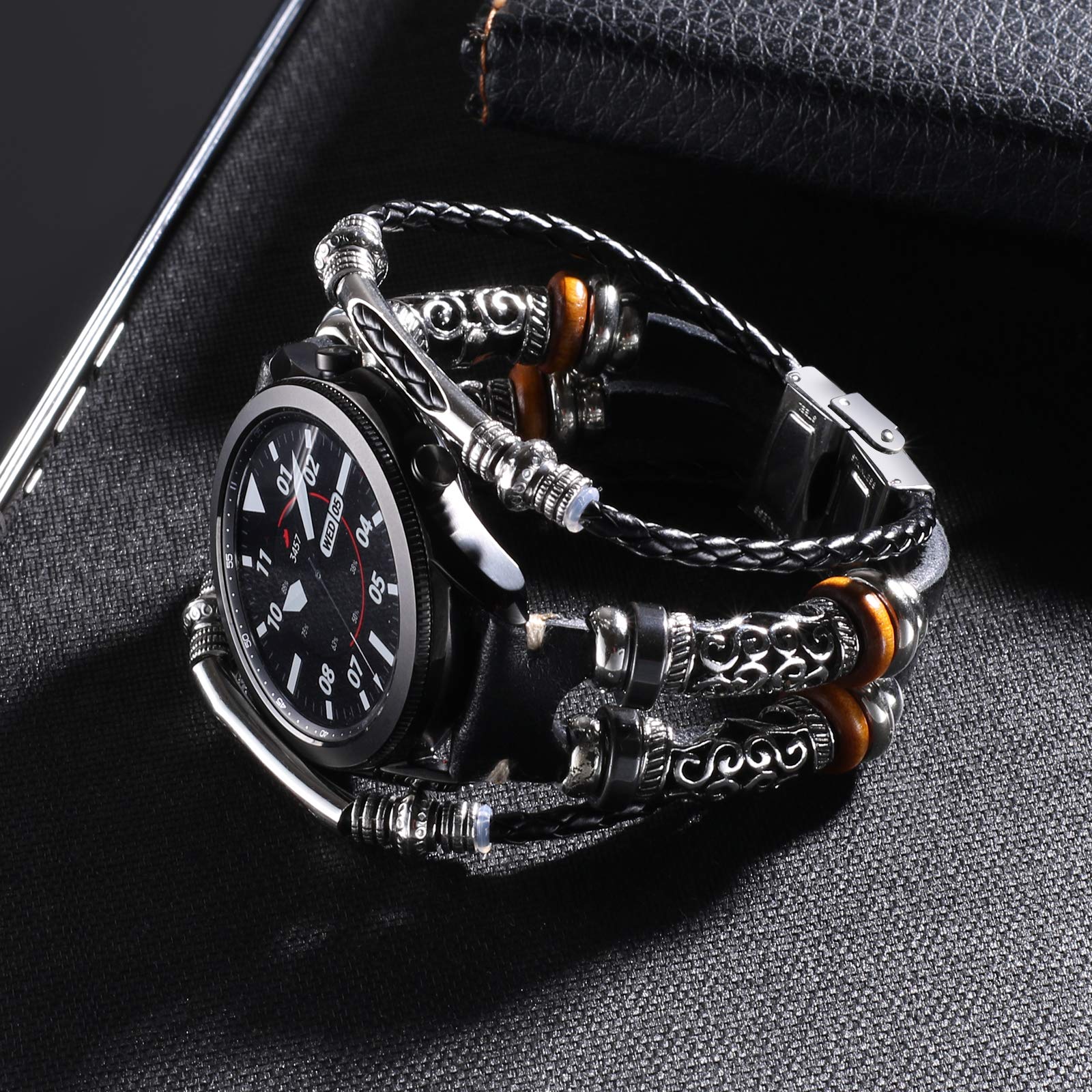 Konafei Compatible With Samsung Galaxy Watch 7&Fe&6&5&4&3 Band/40Mm 44Mm/Watch 5 Pro/Watch 6&4 Classic 43Mm/47Mm/42Mm/46Mm/Active 2/Garmin Venu, 20Mm Leather Bracelet Metal Buckle Strap For Women&Men