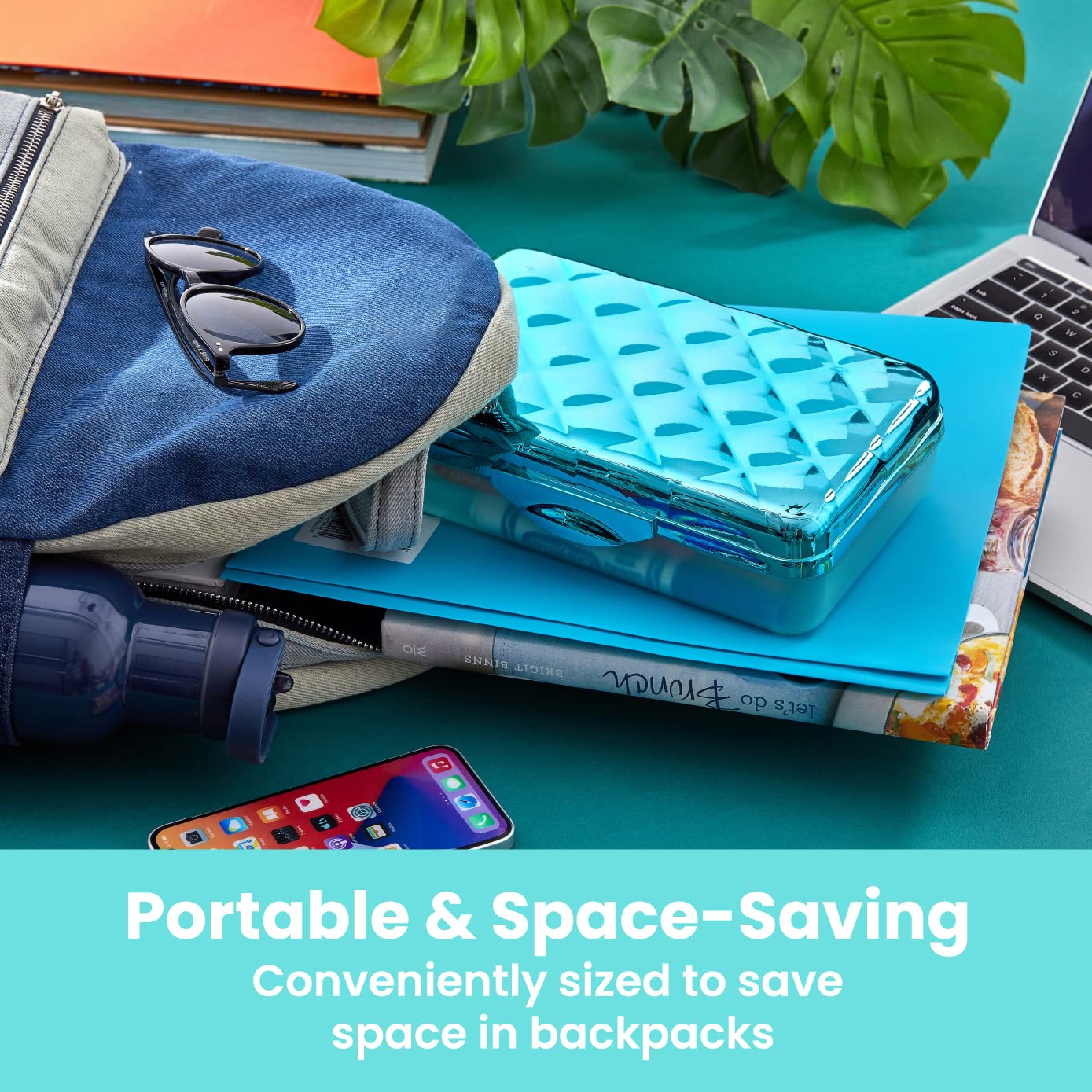 It'S Academic Metallic Pencil Case Box, Hard Plastic, Stylish Quited Pattern Lid, Blue