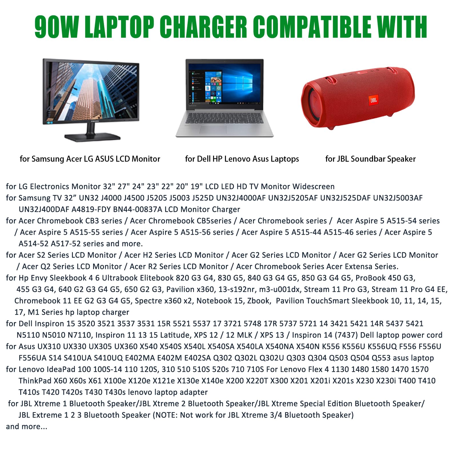 Gonine 90W Universal Laptop Charger, 110 240V Ac To Dc 19V 19.5V 20V 18.5V 15V 16V Ac Power Supply Adapter, Compatible With Hp D