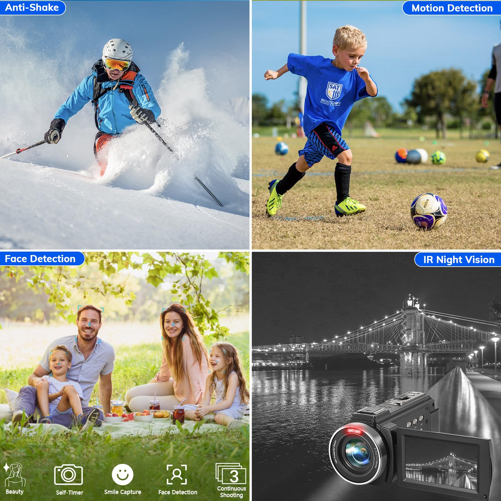 Camcorder Fhd 1080P Video Camera For Youtube With 30Fps 36Mp 3.0 Inch 270 Degree Rotation Lcd, 16X Digital Zoom Vlogging Camera