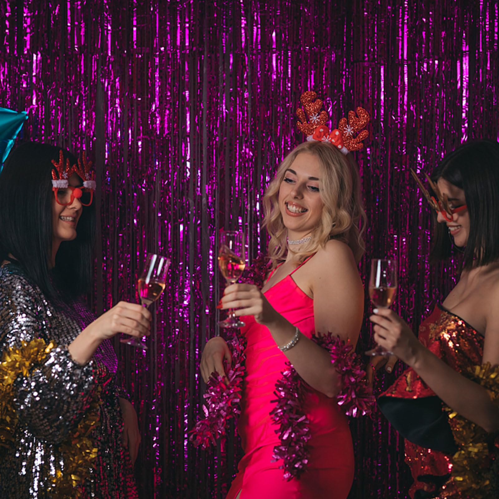 2 Pack Hot Pink Party Backdrop Birthday Decorations Tinsel Curtain Party Streamers Foil Fringe Backdrop Christmas Bachelorette G