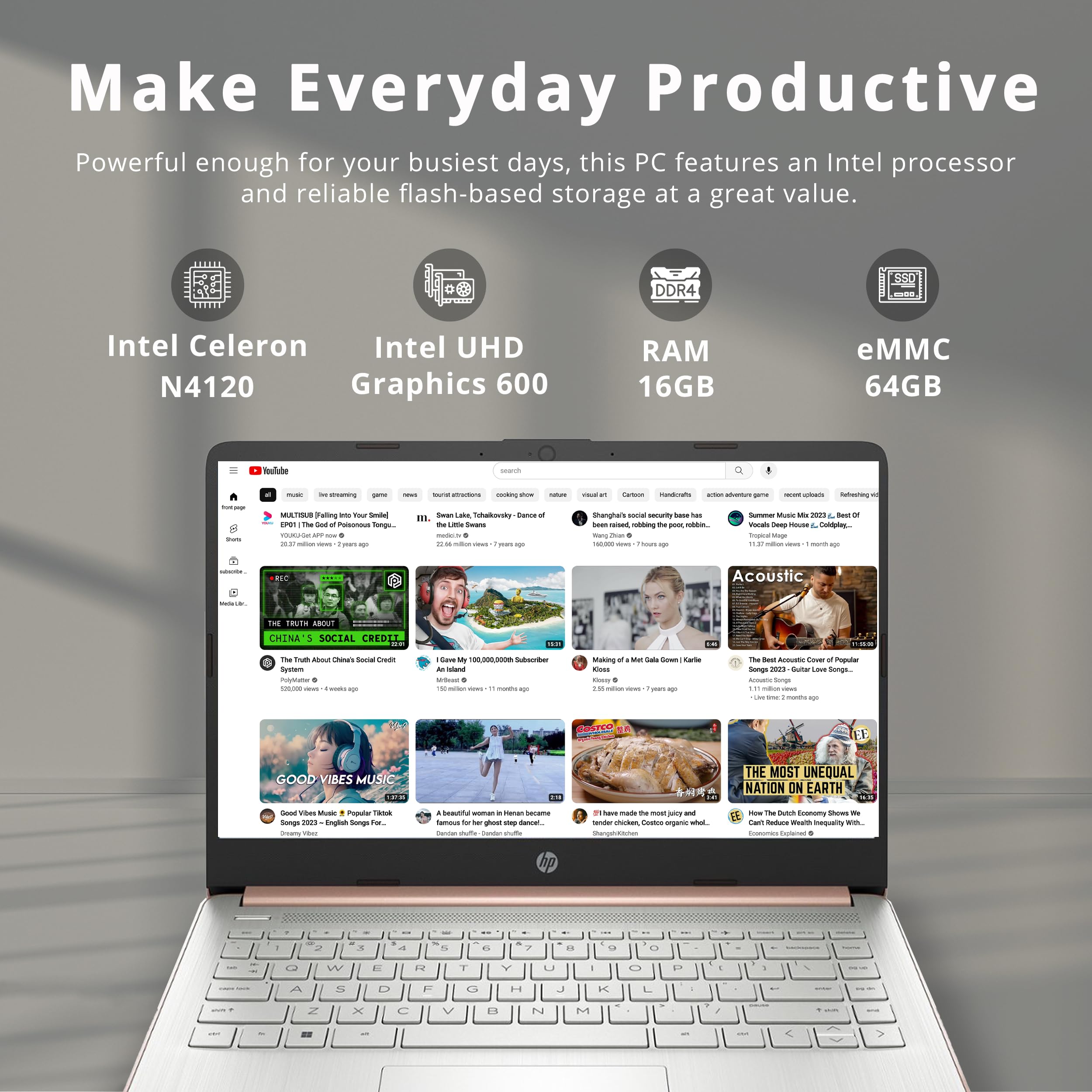 Hp Premium Stream 14'' Hd Brightview Laptop, Intel Celeron N4120, 16Gb Ram, 64Gb Emmc Storage, Hd Webcam, Uhd Graphics, 1 Year O