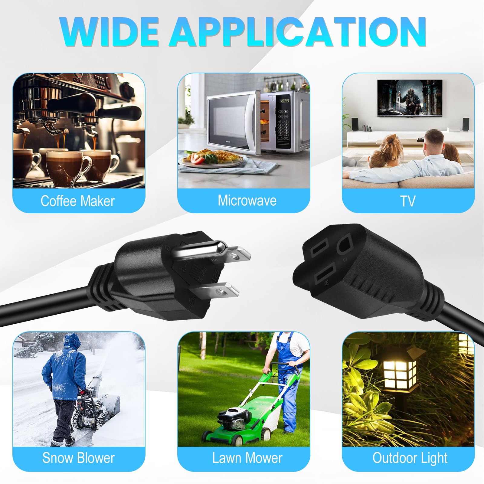 Short Power Extension Cord,16Awg/13A,Outlet Saver, 3 Prong Male Plug To Female Socket Heavy Duty Power Extension Cable (6Ft/1.8M