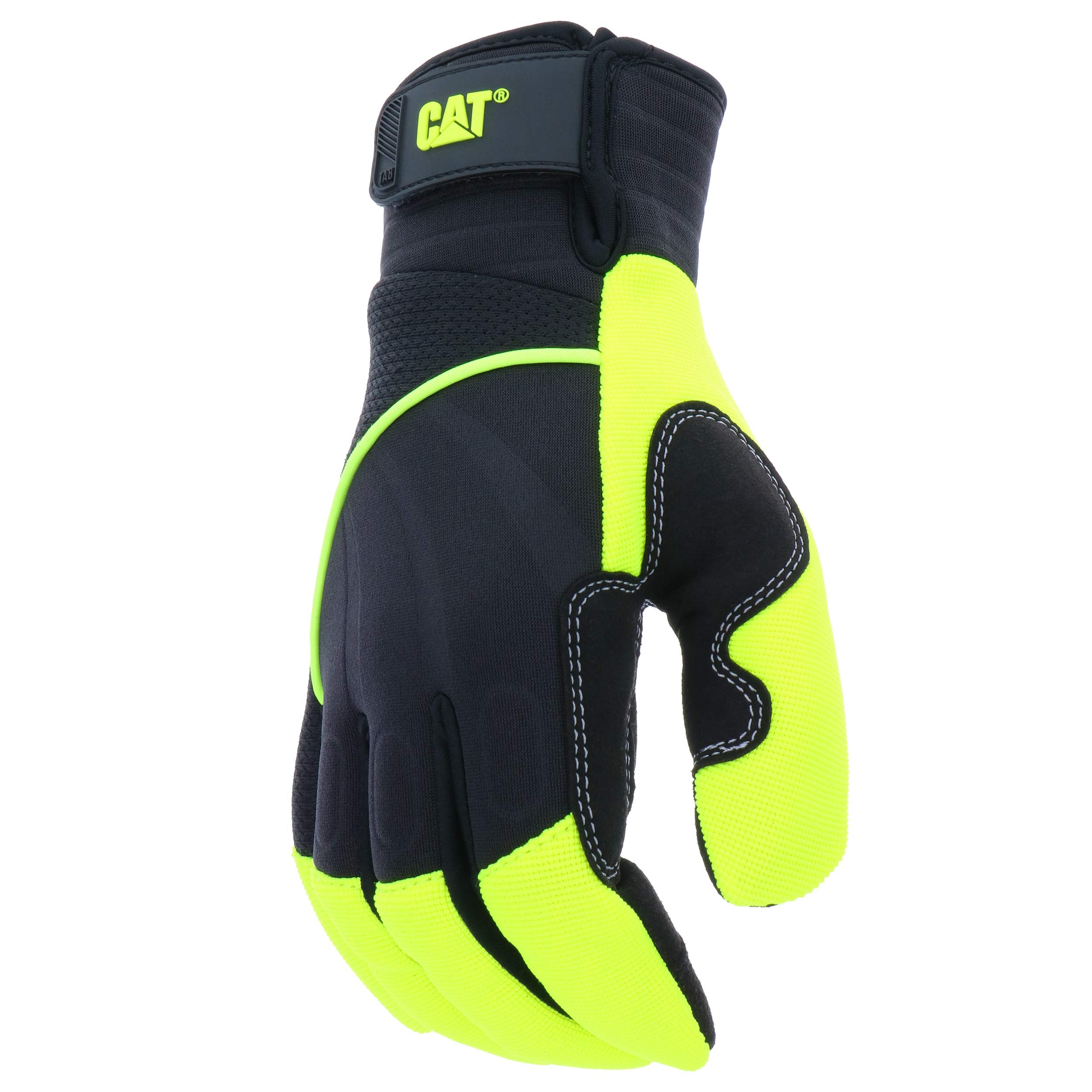 Cat CAT012224 Hi-Vis Work Gloves - Green, X-Large, Synthetic Palm Gloves w/Touchscreen Fingertips, Adjustable Strap, Padded Palm