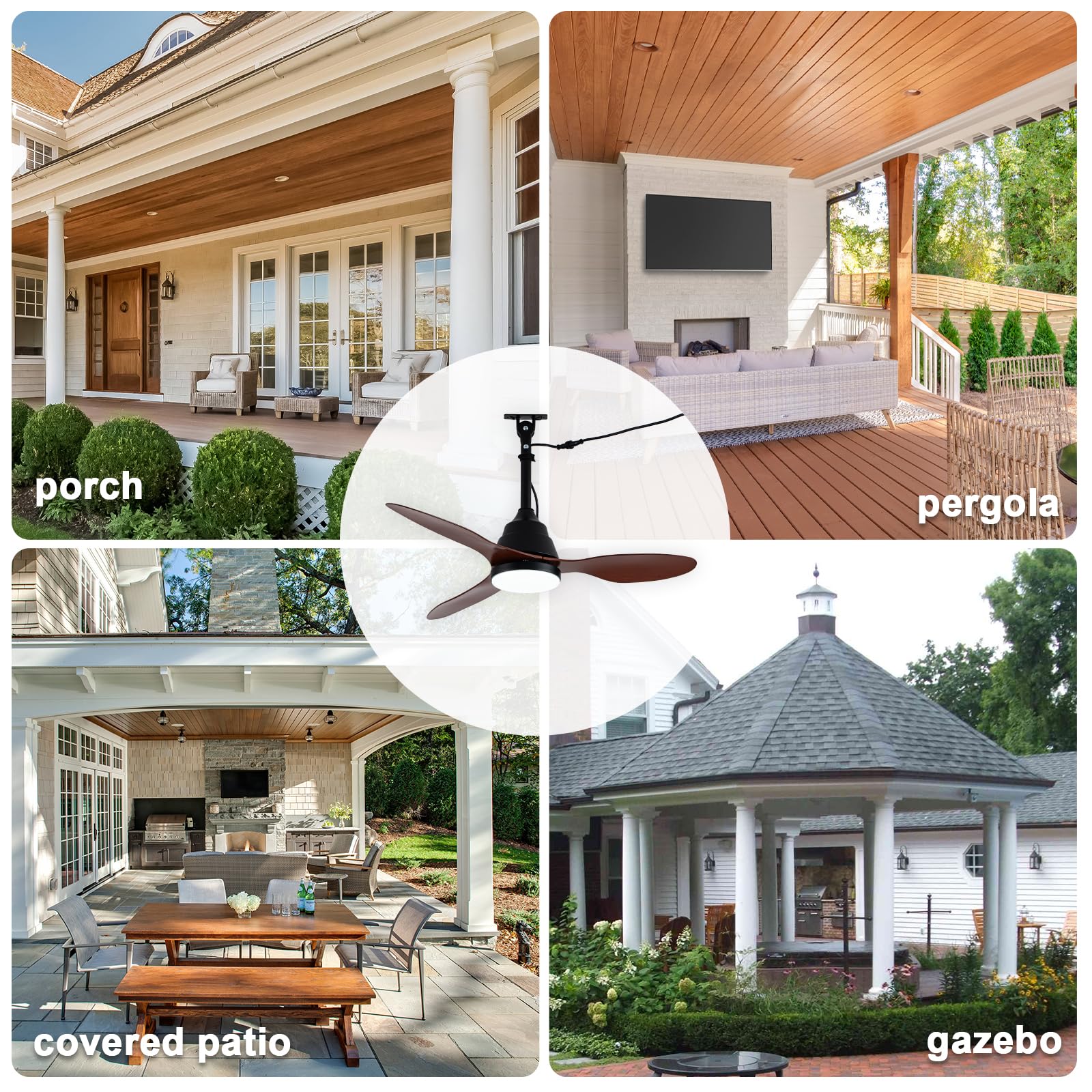 Cncmtiger 42 Waterproof Outdoor Ceiling Fan With Lights Ip65 Gazebo Fan Outdoor Hanging Wet Rated Plug In Ceiling Fan For Pati