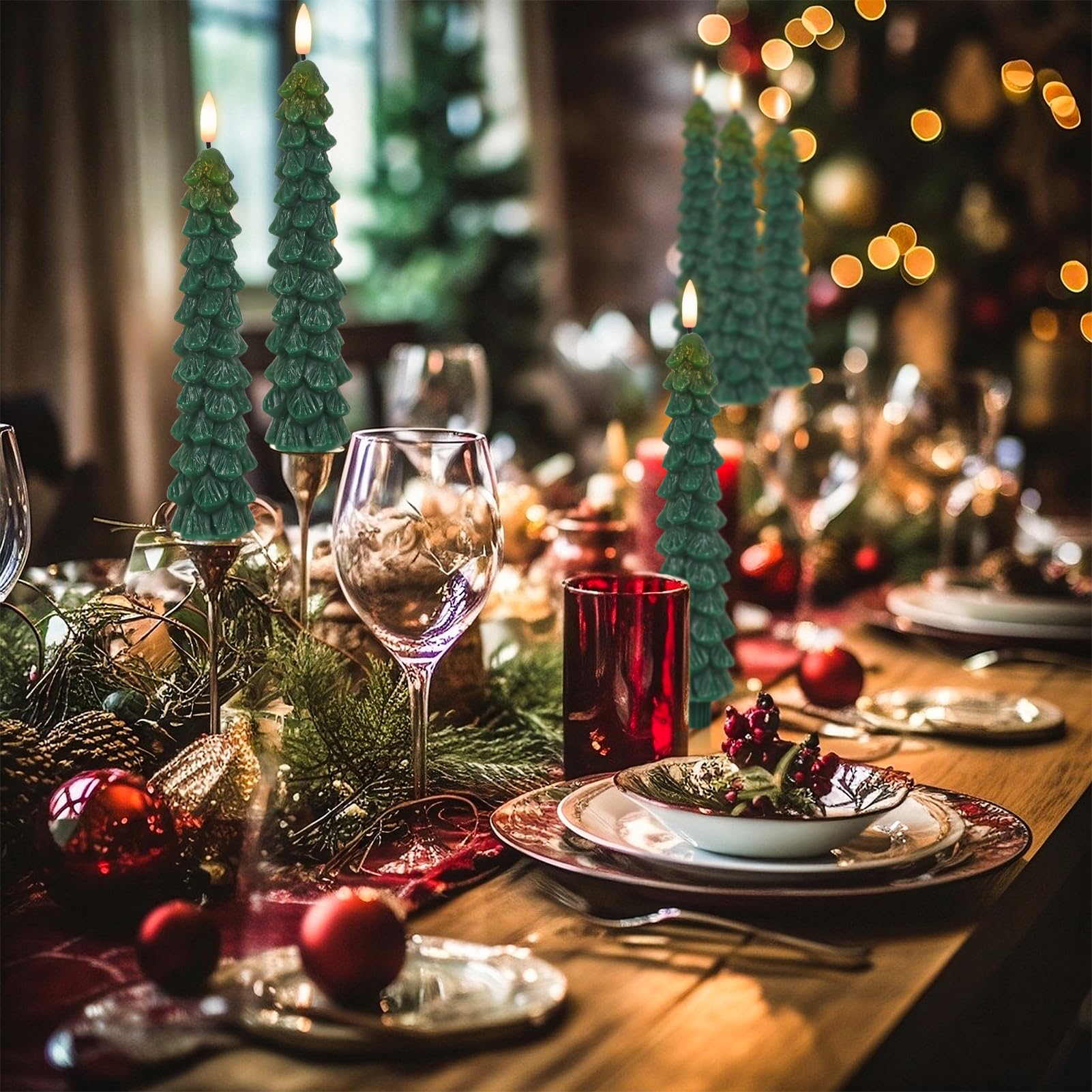 Eldnacele Christmas Tree Flameless Taper Candles With Remote And Timer, Battery Operated Warm 3D Wick Flickering Real Wax Set Of