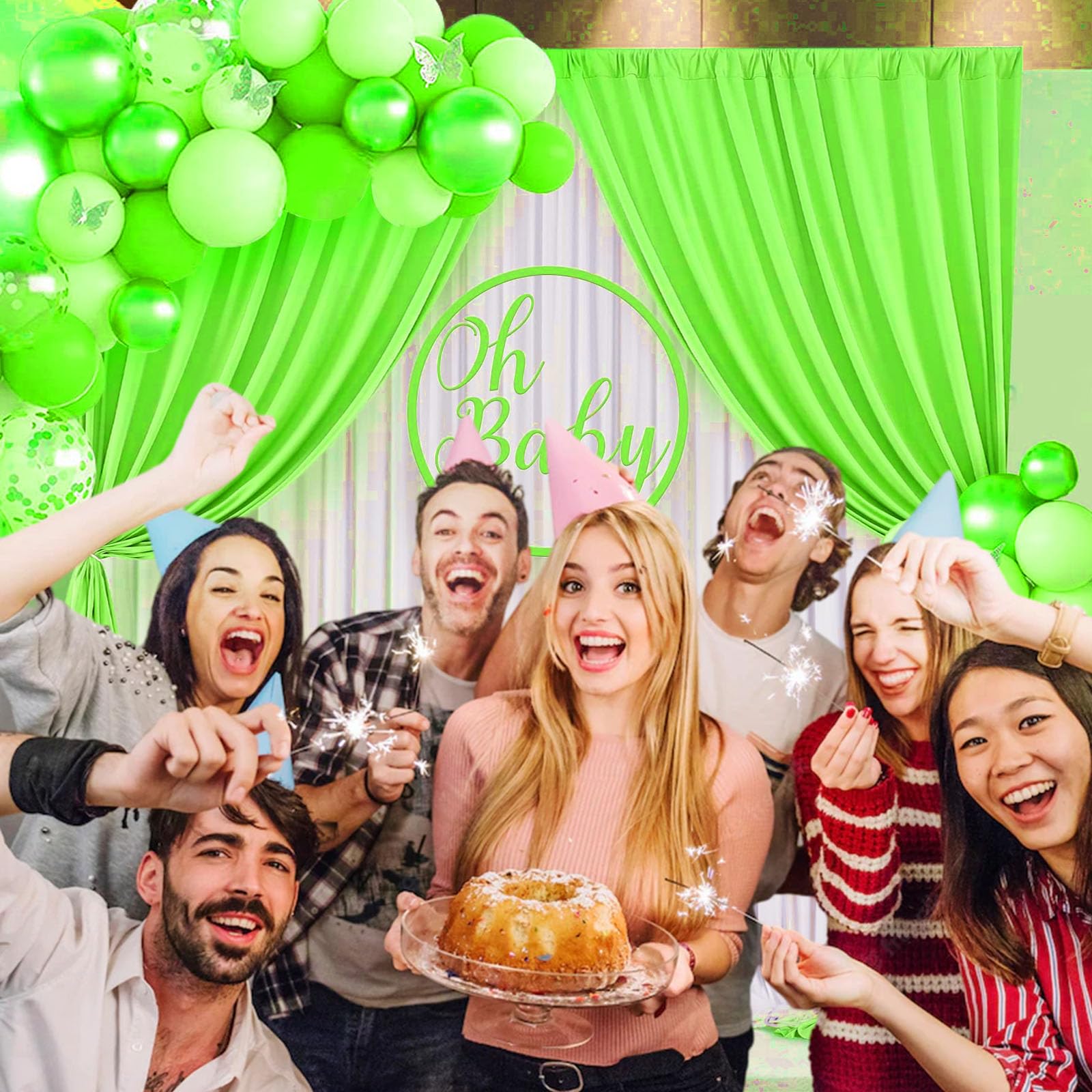 10 X 7 Feet Light Green A Backdrop Curtain For Partie, Background Curtains For Photoshoot, Birthday, Wedding, Halloween, Thanksg