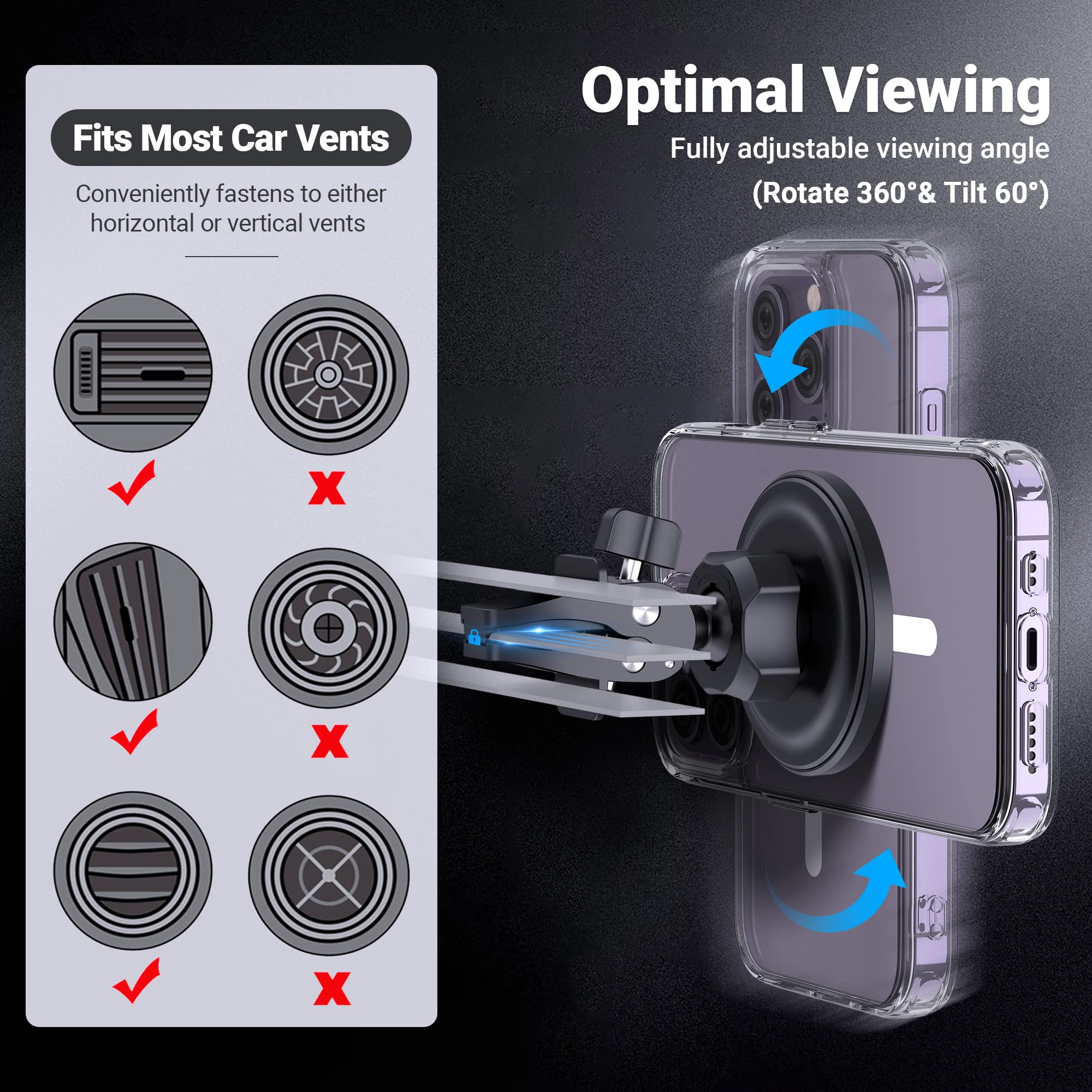 Profezzion 2-Pack Compatible With Magsafe Car Mount, Magnetic Phone Holder For Car Vent, Dash, Home & Office Compatible With Iph
