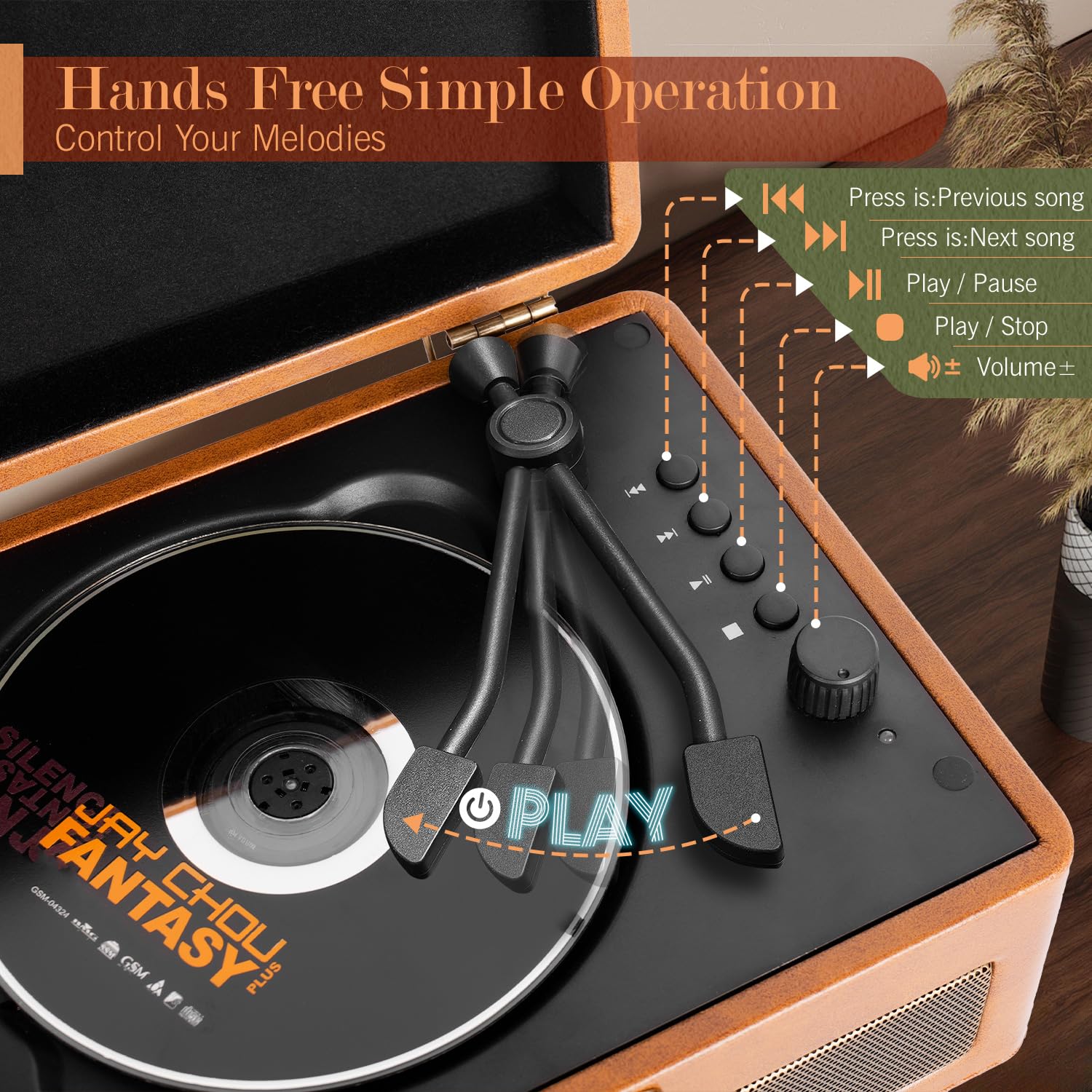 RetroBeat Retro Music Box - Portable CD Player with Bluetooth, Rechargeable, USB/AUX, Brown