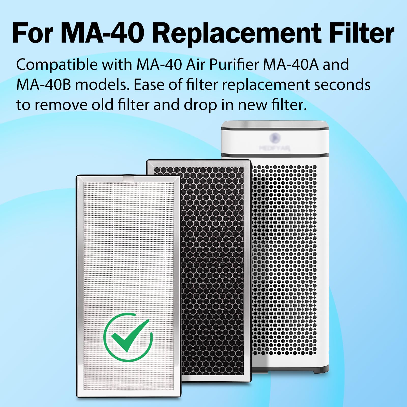 Ffac 40 Replacement Filter Compatible With Ma Air Purifier 40 Series, 40 Filter For Ma40W Ma40B 3 In 1 Filter System Of Pre Filt