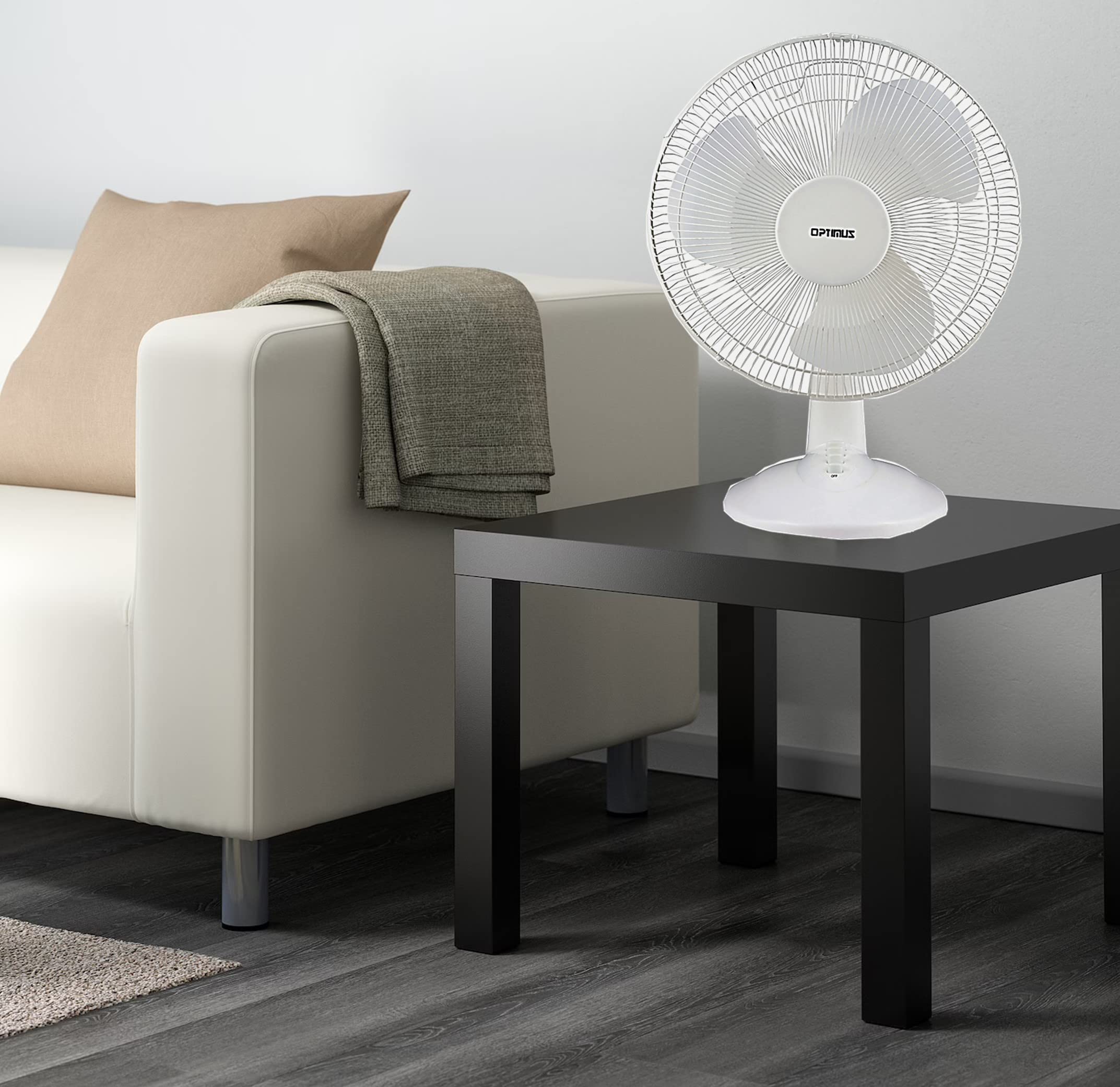 Optimus, White F 1230 12 Inch Oscillating 3 Speed Table Fan, Size