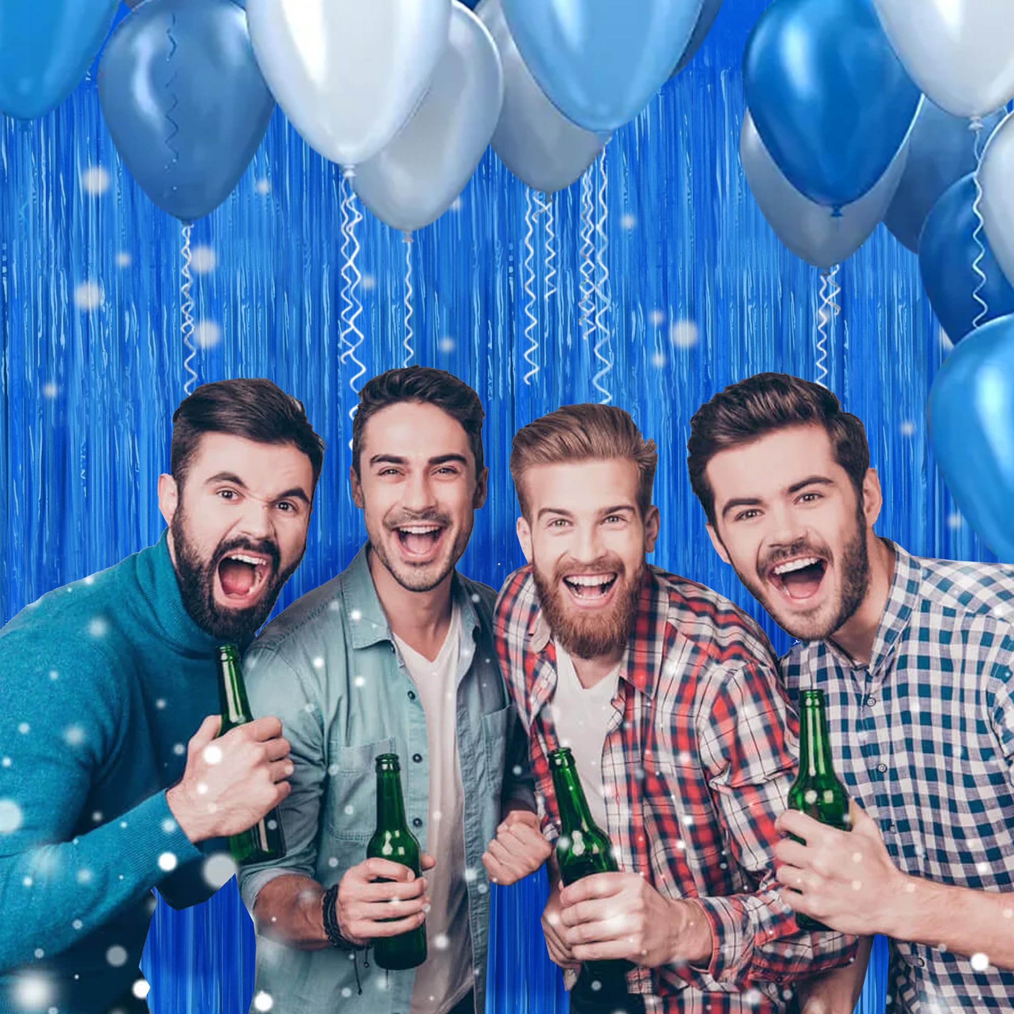 Beishida 2Pcs Dark Blue Door Streamer Fluorescent Blue Backdrop Blue Foil Fringe Curtains Tinsel For Birthday Baby Shower Backdr