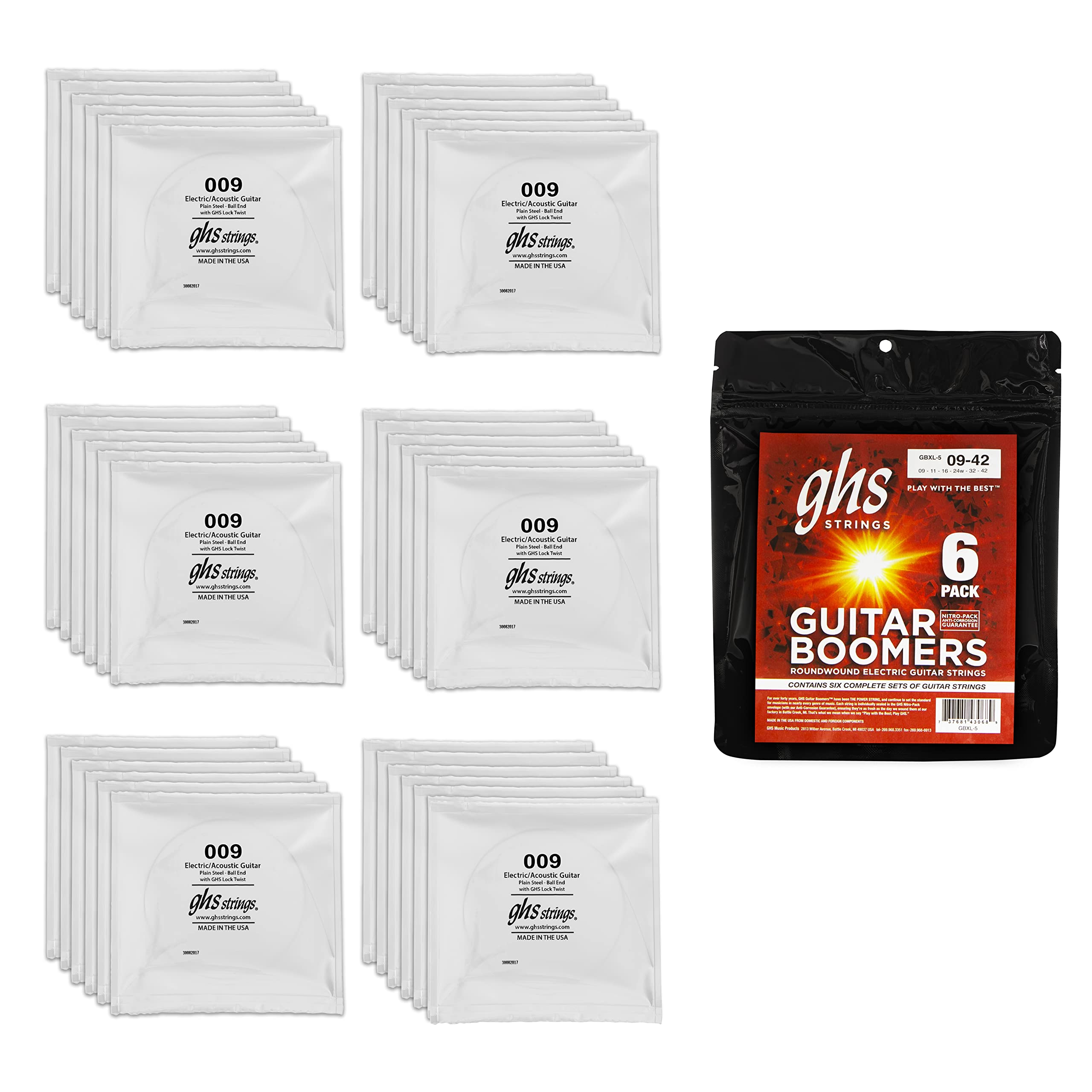 Ghs Strings Gbxl 5 Guitar Boomers, Nickel Plated Electric Guitar Strings, Extra Light (9 42), Pack Of 6