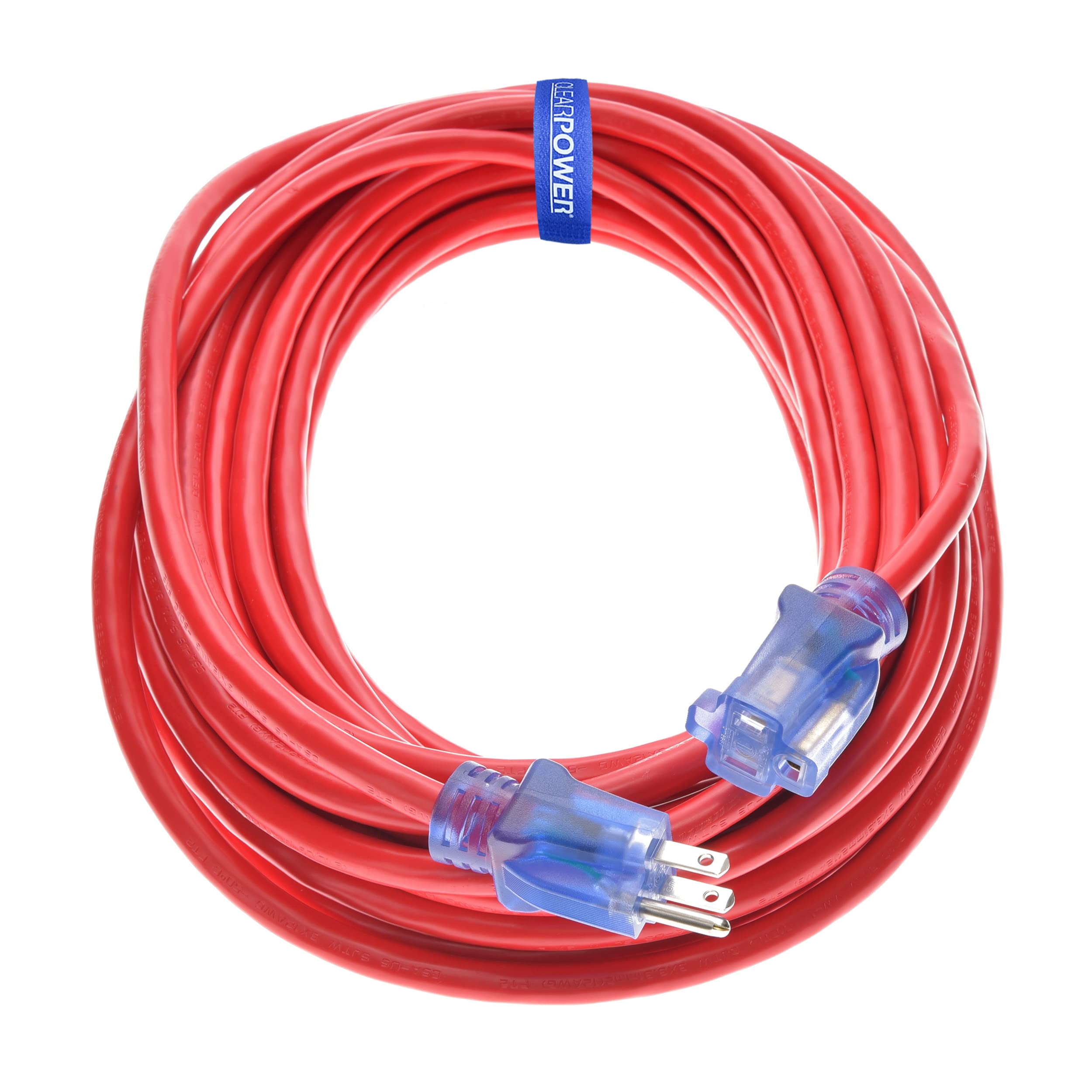 Clear Power Heavy Duty Outdoor Extension Cord   50 Ft, Red | For Extreme Cold Weather  50?C, 12/3 Sjtw, Water & Weather Resistan